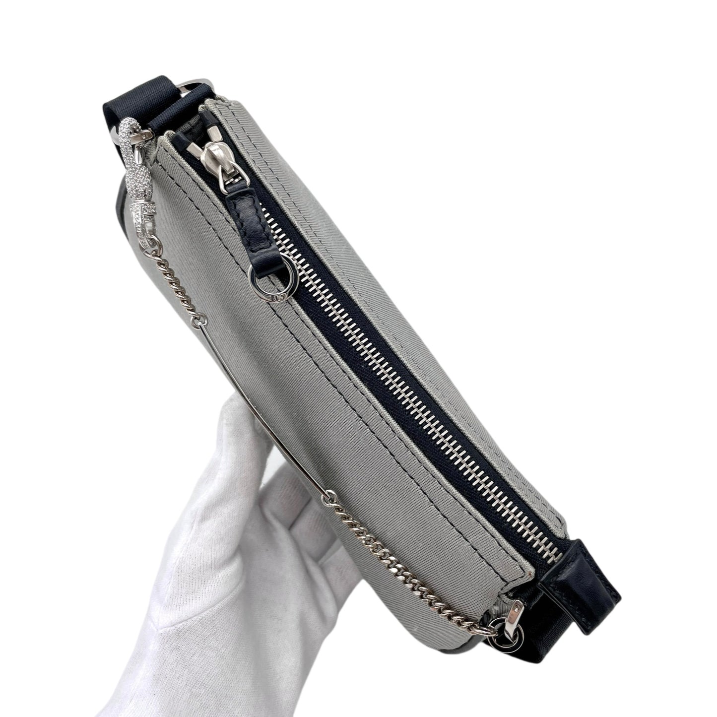 RARE☆☆☆☆CHRISTIAN DIOR Hardcore Line Rhinestone Chain Handle 2-Way Shoulder Bag PM Gray &amp; Black SHW