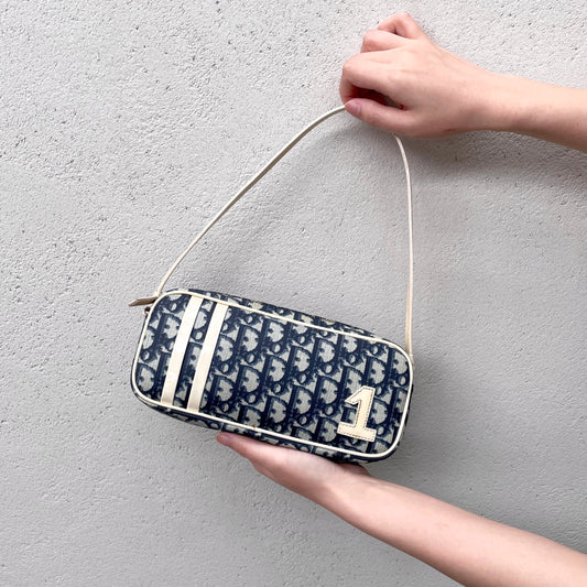RARE☆☆☆CHRISTIAN DIOR Trotter PVC No.1 Y2K Style Shoulder Bag Navy &amp; White