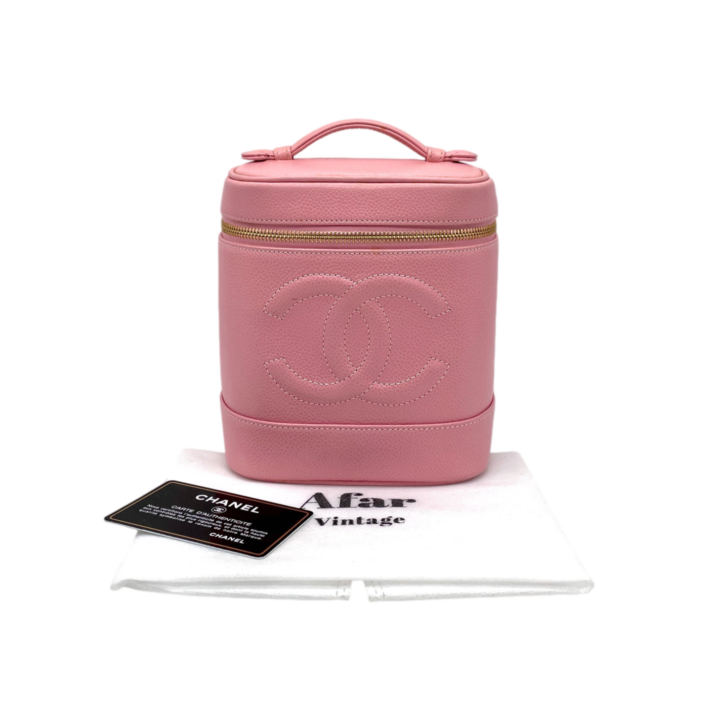 RARE☆☆☆☆Auth CHANEL 2004 Caviar Skin Leather CC LOGO Vanity Bag Pink & Gold