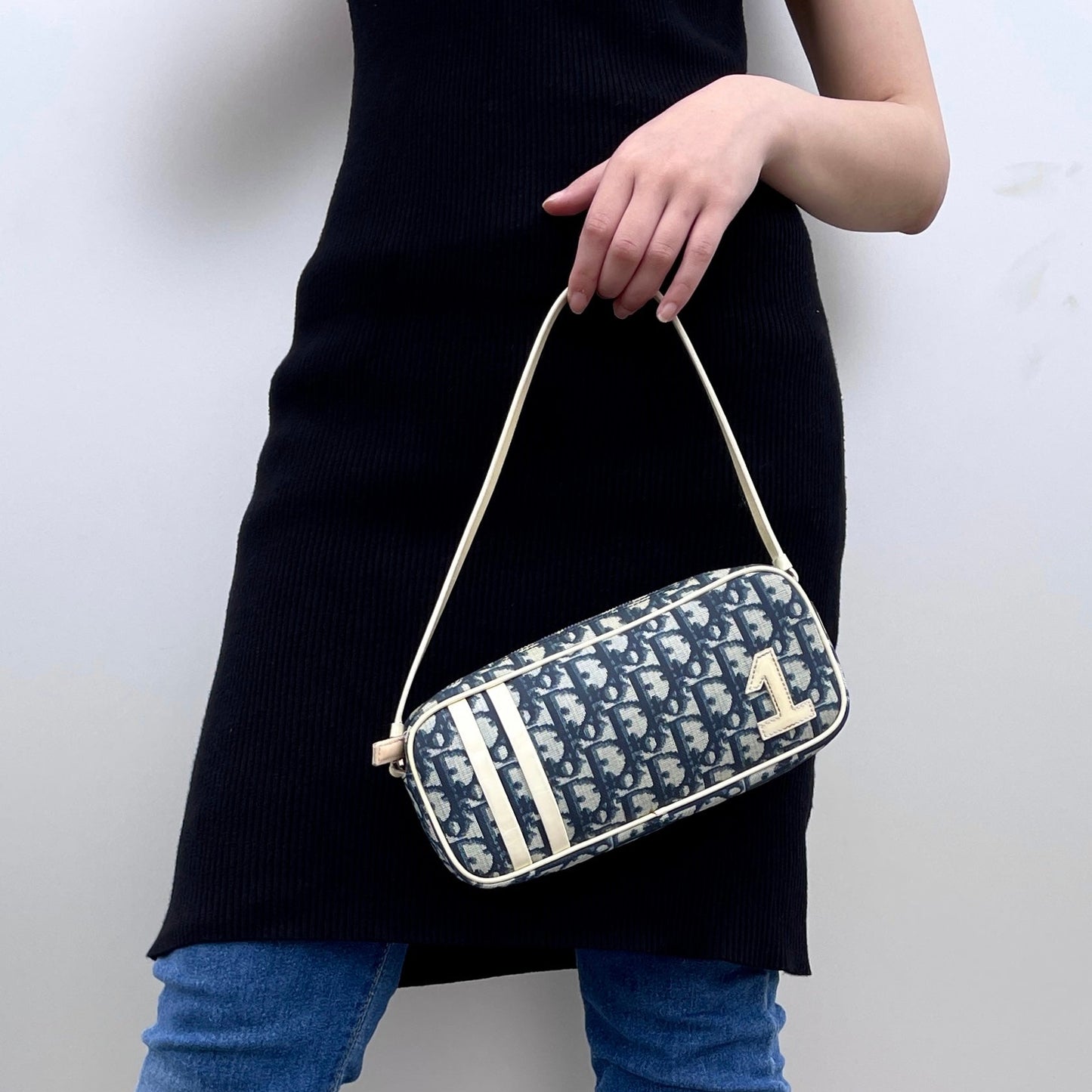 RARE☆☆☆CHRISTIAN DIOR Trotter PVC No.1 Y2K Style Shoulder Bag Navy &amp; White