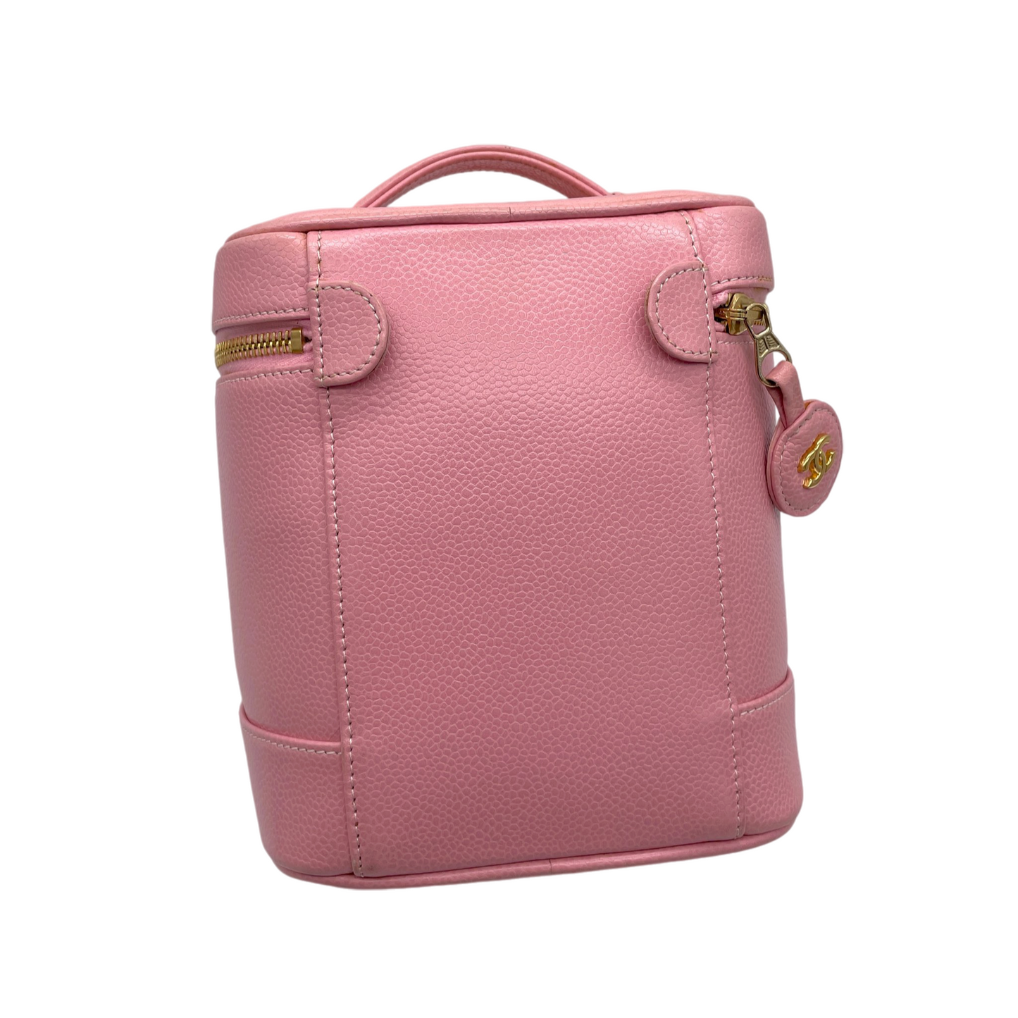 RARE☆☆☆☆Auth CHANEL 2004 Caviar Skin Leather CC LOGO Vanity Bag Pink & Gold
