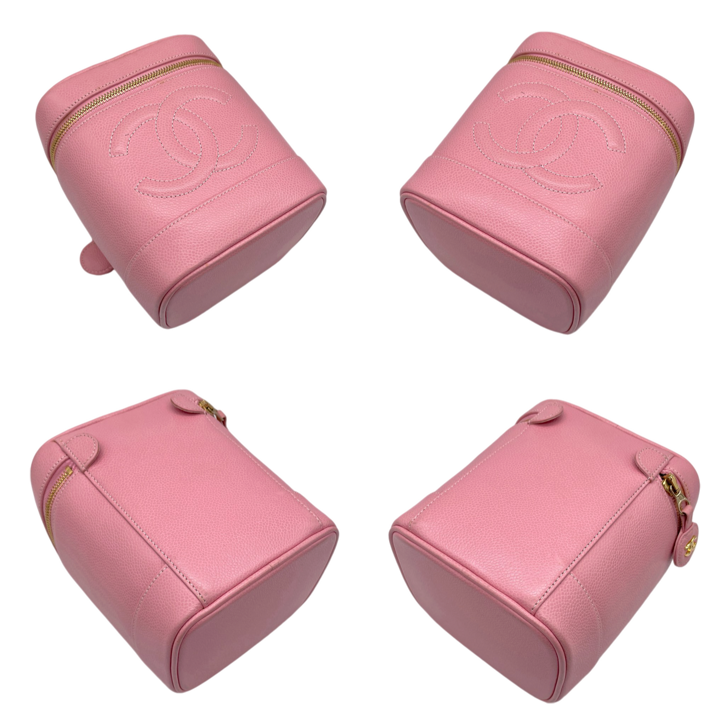 RARE☆☆☆☆Auth CHANEL 2004 Caviar Skin Leather CC LOGO Vanity Bag Pink & Gold