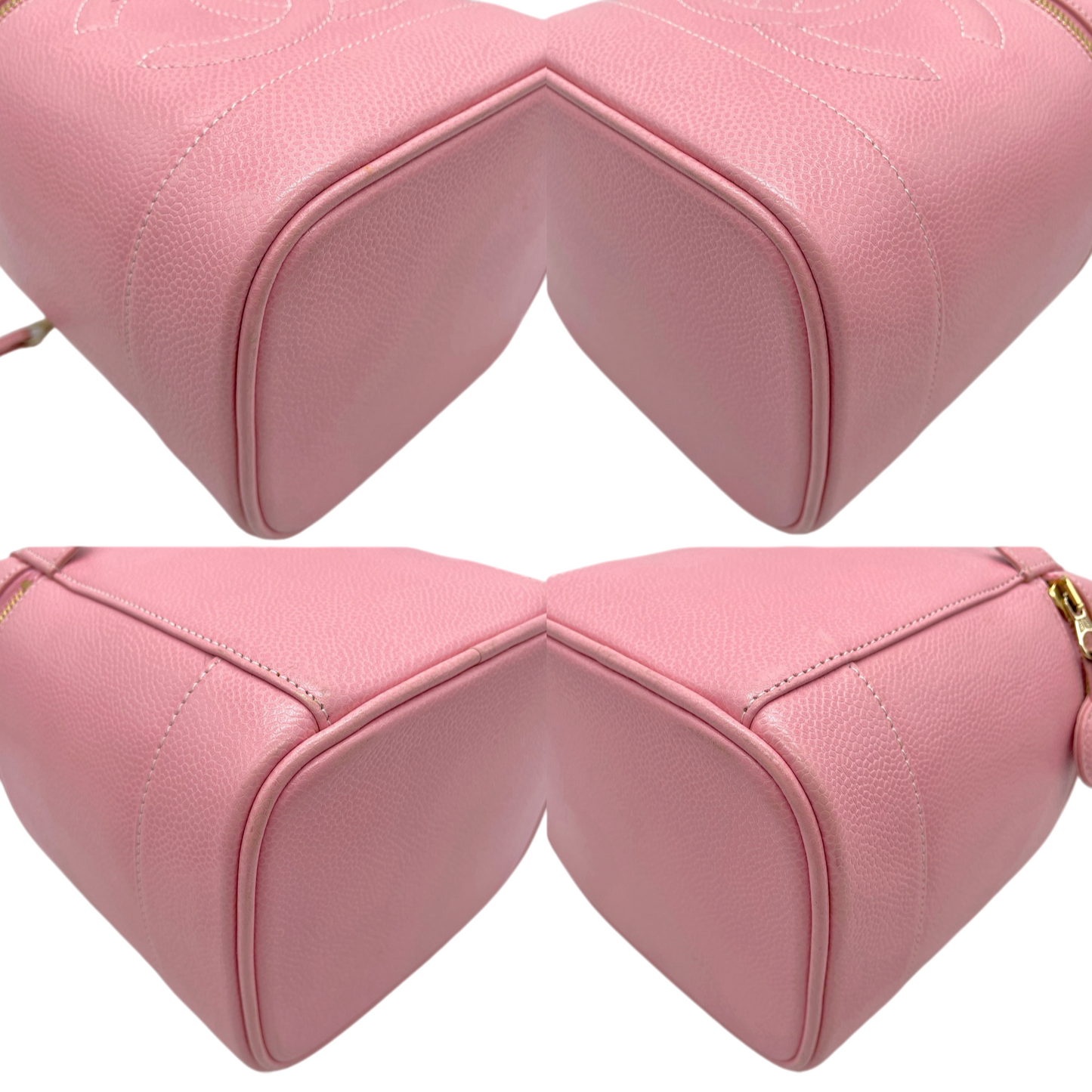 RARE☆☆☆☆Auth CHANEL 2004 Caviar Skin Leather CC LOGO Vanity Bag Pink & Gold