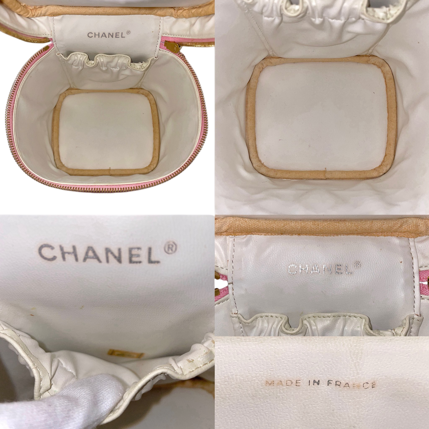 RARE☆☆☆☆Auth CHANEL 2004 Caviar Skin Leather CC LOGO Vanity Bag Pink & Gold