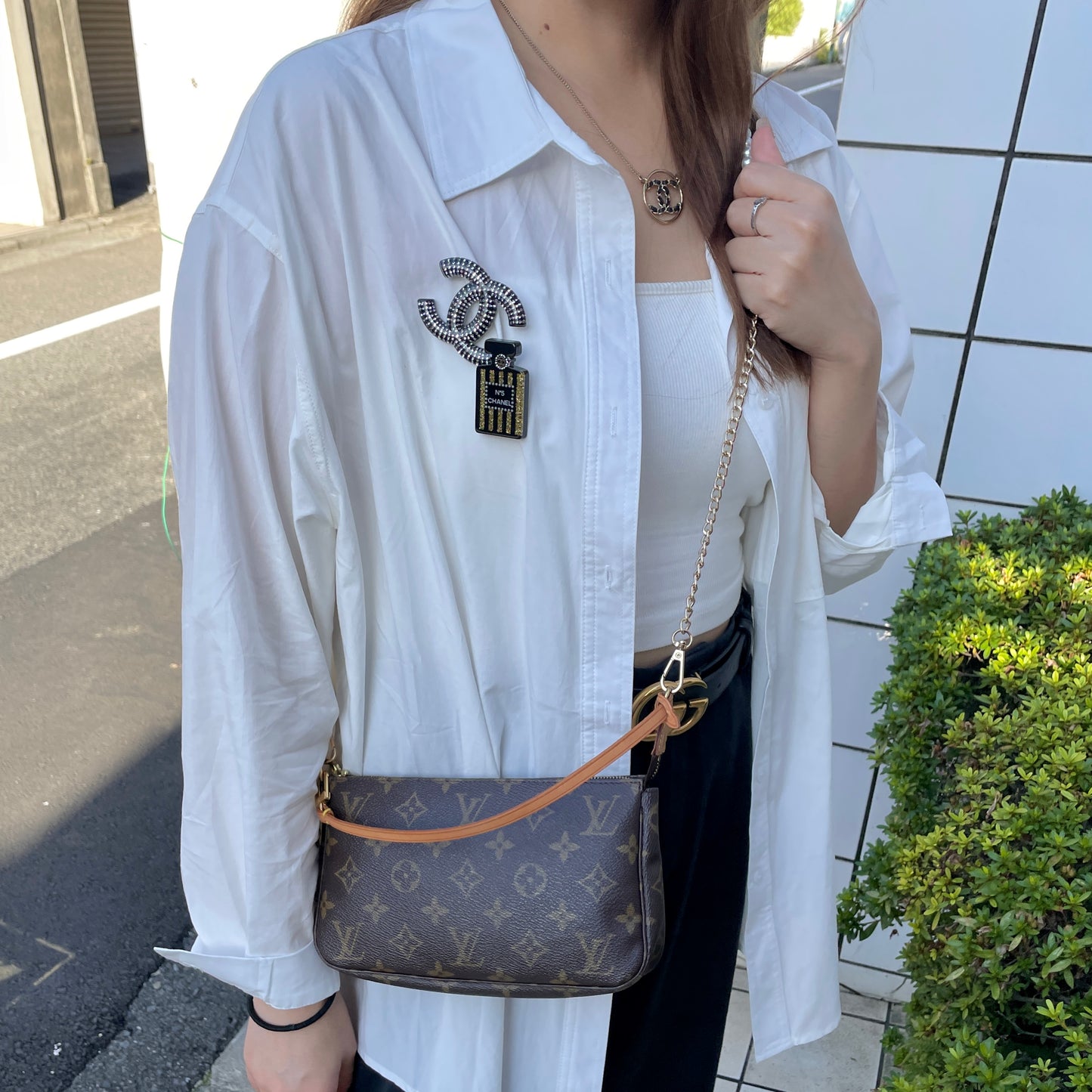 PRELOVED LV 2000 Monogram Pochette Accessoires M51980 Hand Bag Brown &amp; Gold