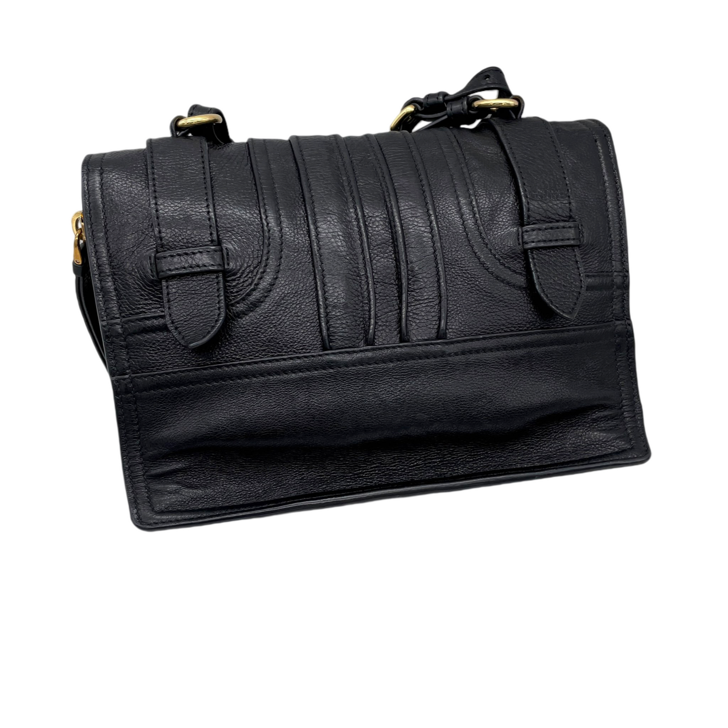 RARE☆☆☆PRADA Etiquette Leather Messager Shoulder Flap Bag Black