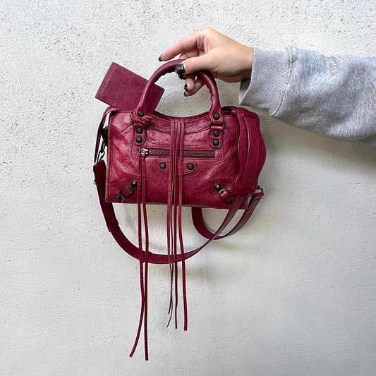 RARE☆☆☆☆Balenciaga The City Mini 2Way Hand Bag with Strap Burgundy & Antique Brass