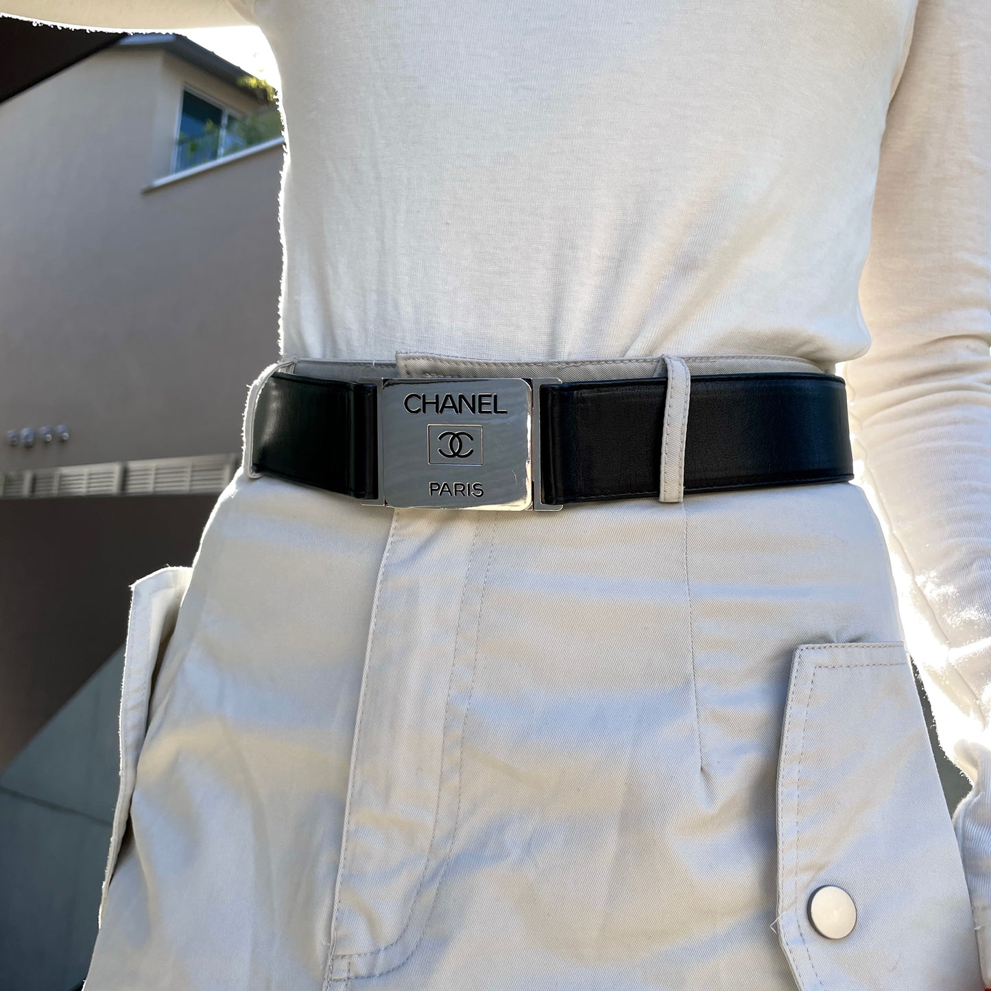 CHANEL logo leather belt