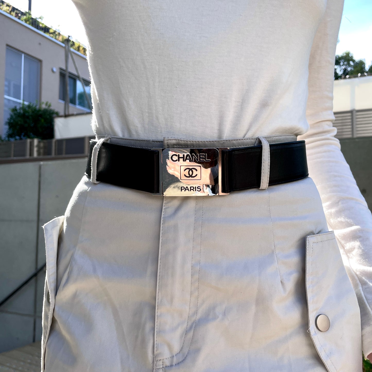 CHANEL logo leather belt