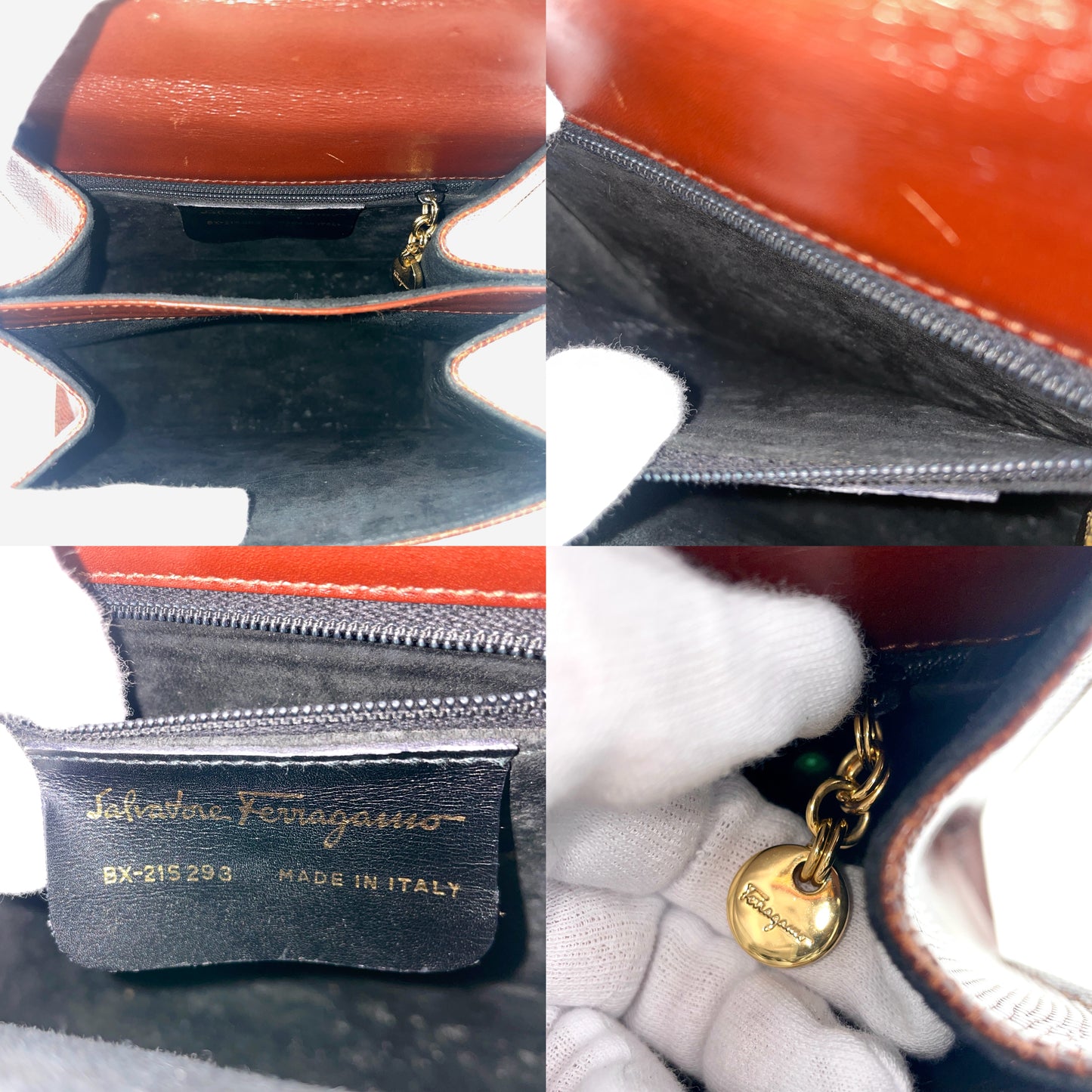 RARE☆☆☆Salvatore Ferragamo Ganchini 蜥蜴皮皮革 Kelly 型 2way 手提包 棕色 GHW