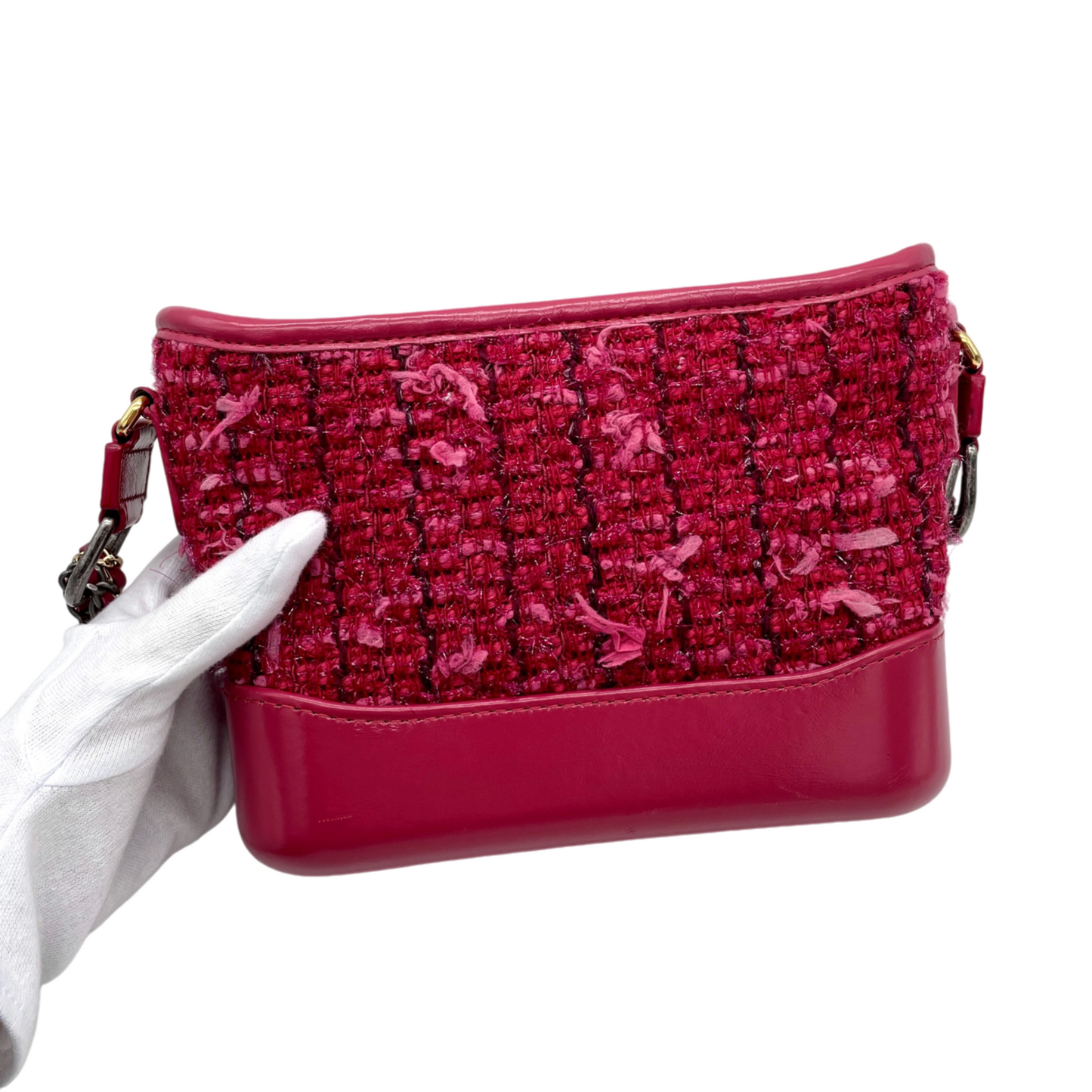 RARE☆☆☆CHANEL 2016 Gabrielle de Chanel Paris Cosmopolite 2016/17 Métiers d’art Show Tweed Mini Double Chain Shoulder Bag Red & Gold