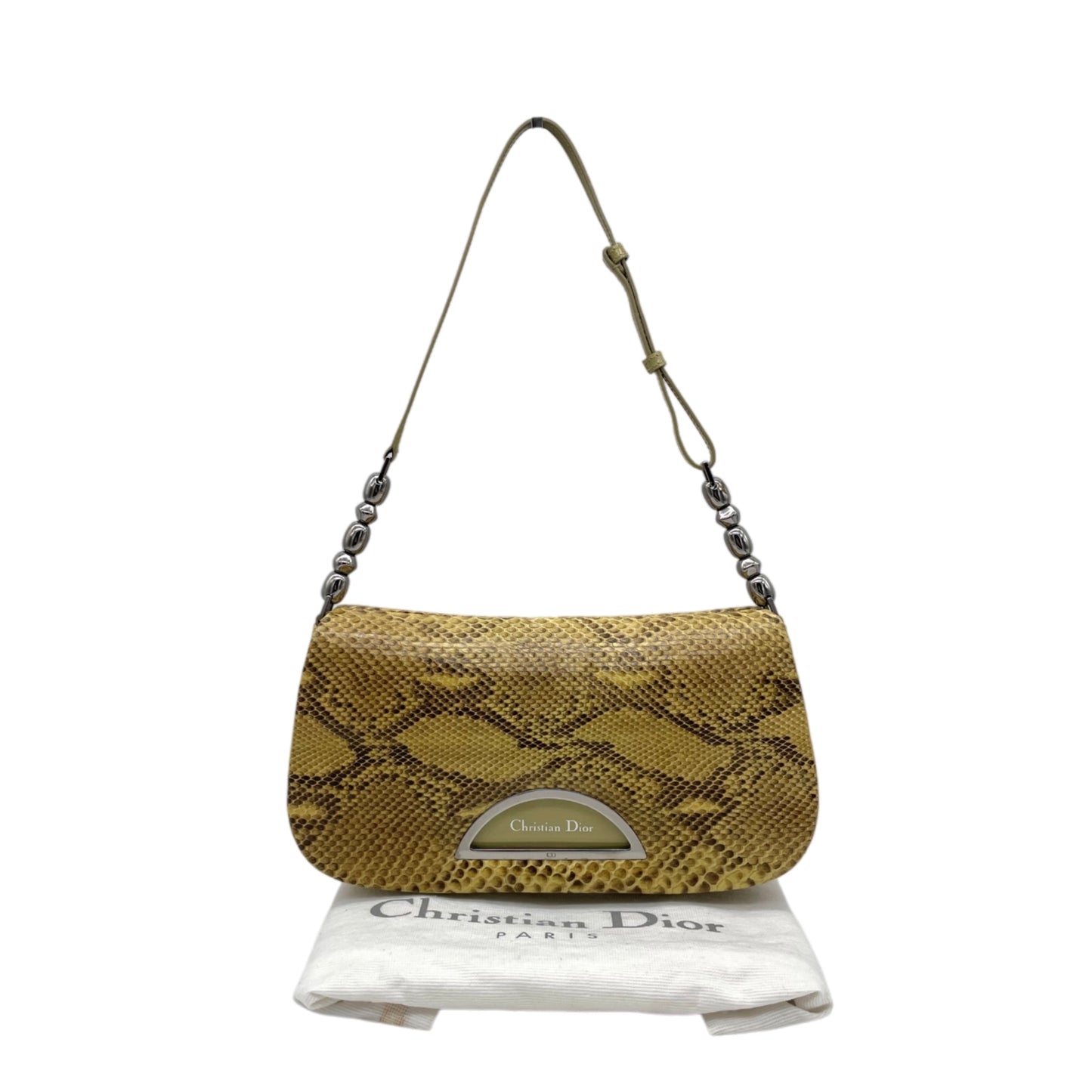 RARE★★★★CHRISTIAN DIOR Malice Pearl Python Skin Shoulder Bag Medium Brown Gold