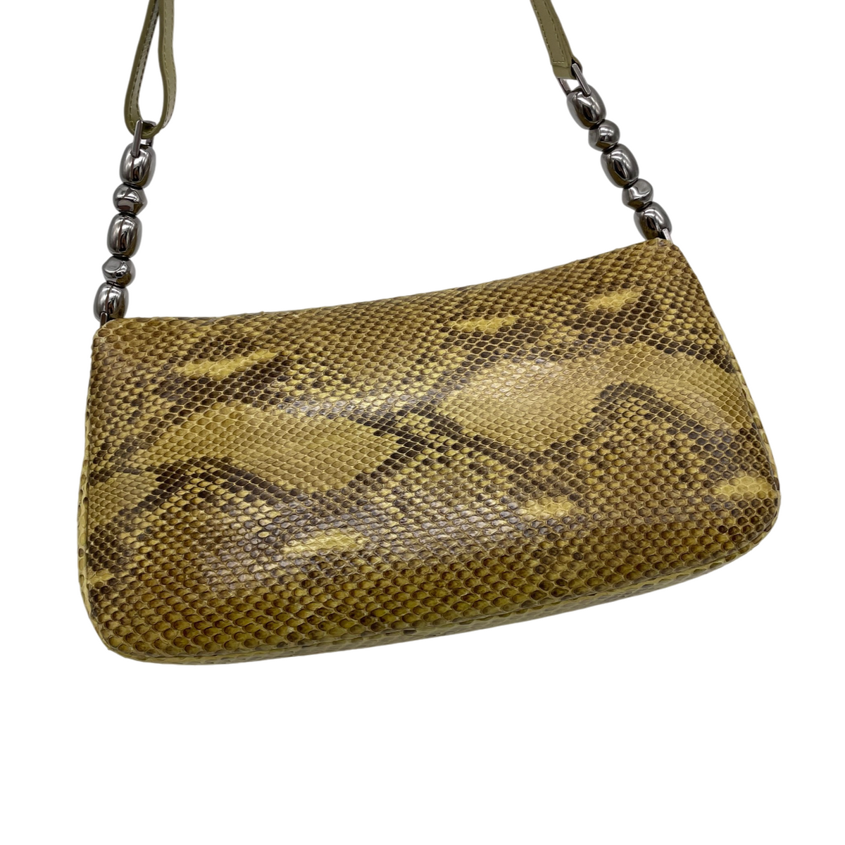 RARE★★★★CHRISTIAN DIOR Malice Pearl Python Skin Shoulder Bag Medium Brown Gold
