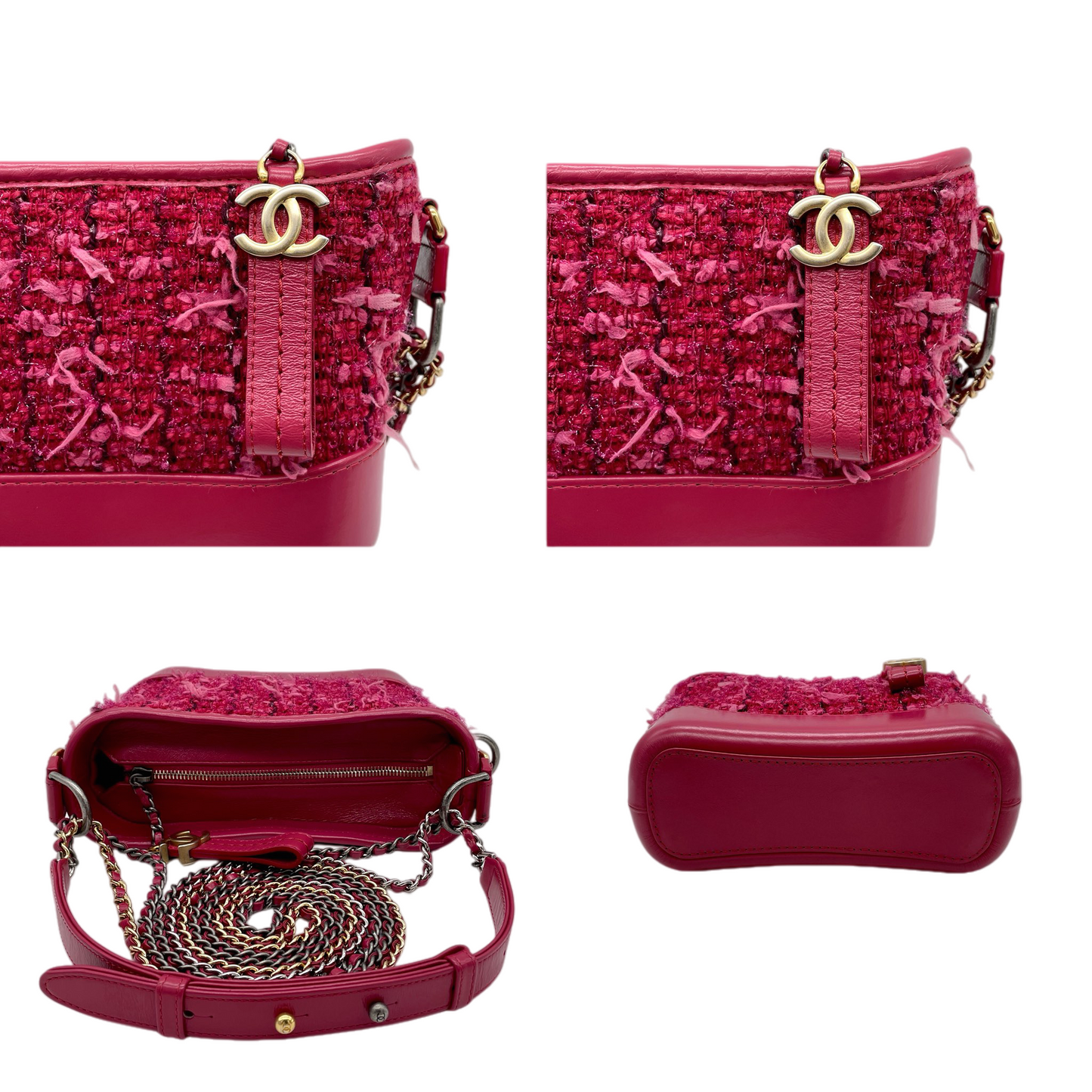 RARE☆☆☆CHANEL 2016 Gabrielle de Chanel Paris Cosmopolite 2016/17 Métiers d’art Show Tweed Mini Double Chain Shoulder Bag Red & Gold