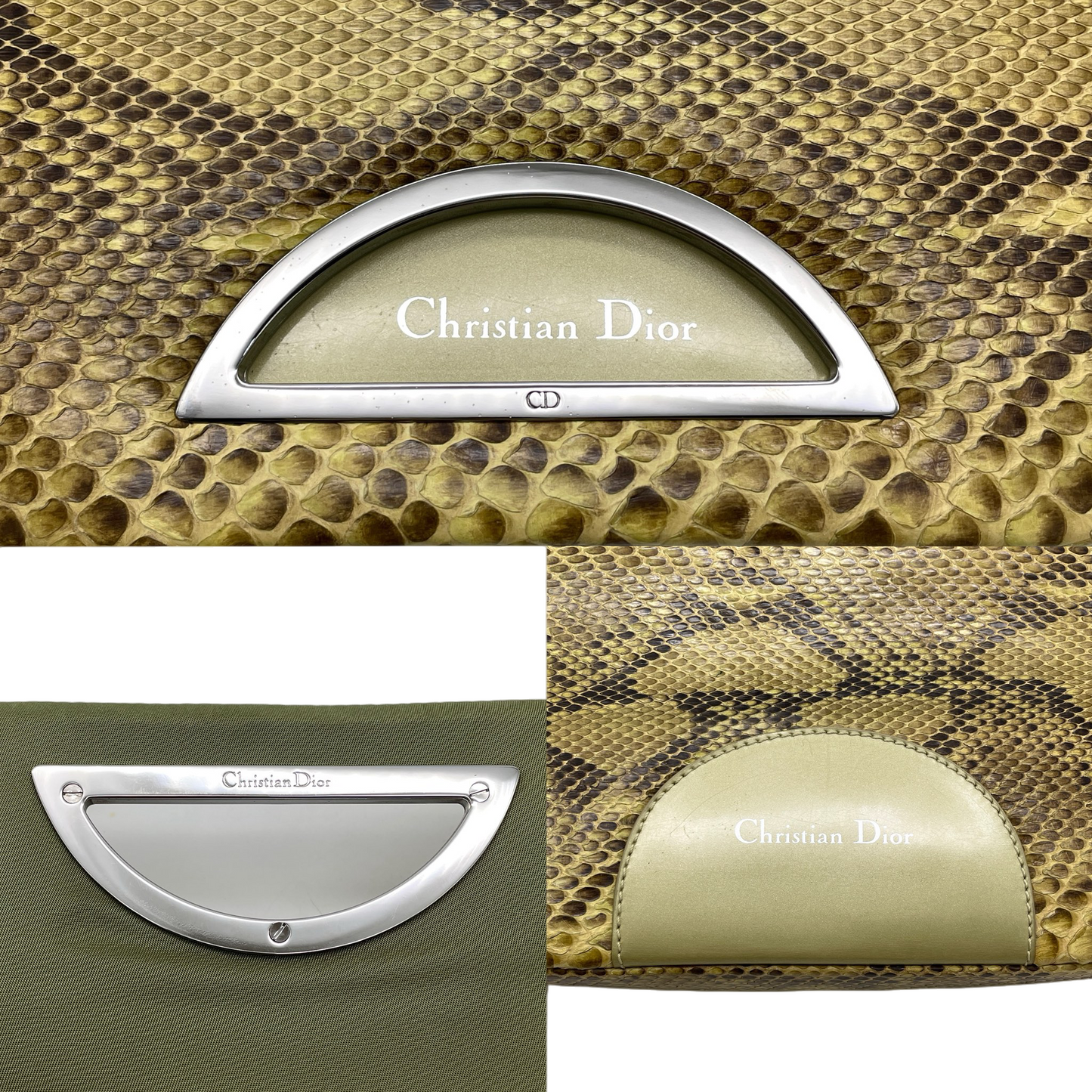 RARE★★★★CHRISTIAN DIOR Malice Pearl Python Skin Shoulder Bag Medium Brown Gold