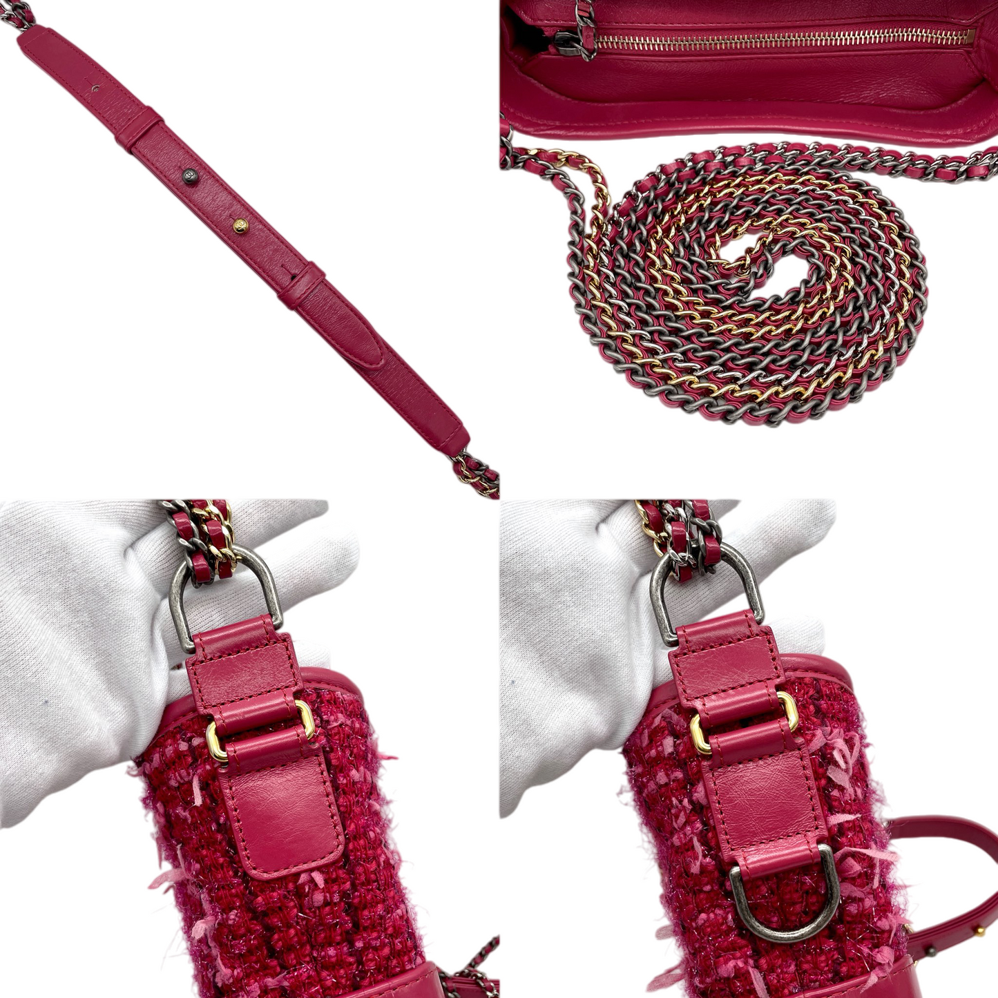 RARE☆☆☆CHANEL 2016 Gabrielle de Chanel Paris Cosmopolite 2016/17 Métiers d’art Show Tweed Mini Double Chain Shoulder Bag Red & Gold