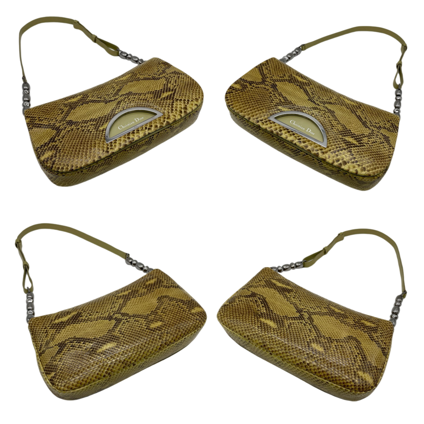 RARE★★★★CHRISTIAN DIOR Malice Pearl Python Skin Shoulder Bag Medium Brown Gold