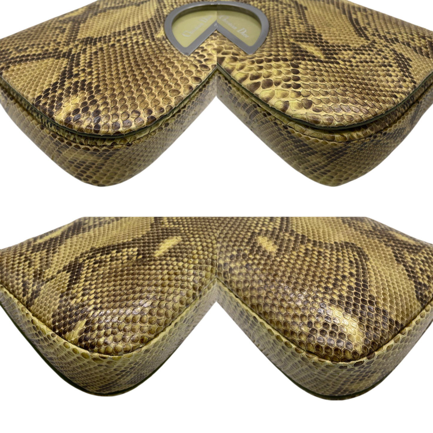 RARE★★★★CHRISTIAN DIOR Malice Pearl Python Skin Shoulder Bag Medium Brown Gold