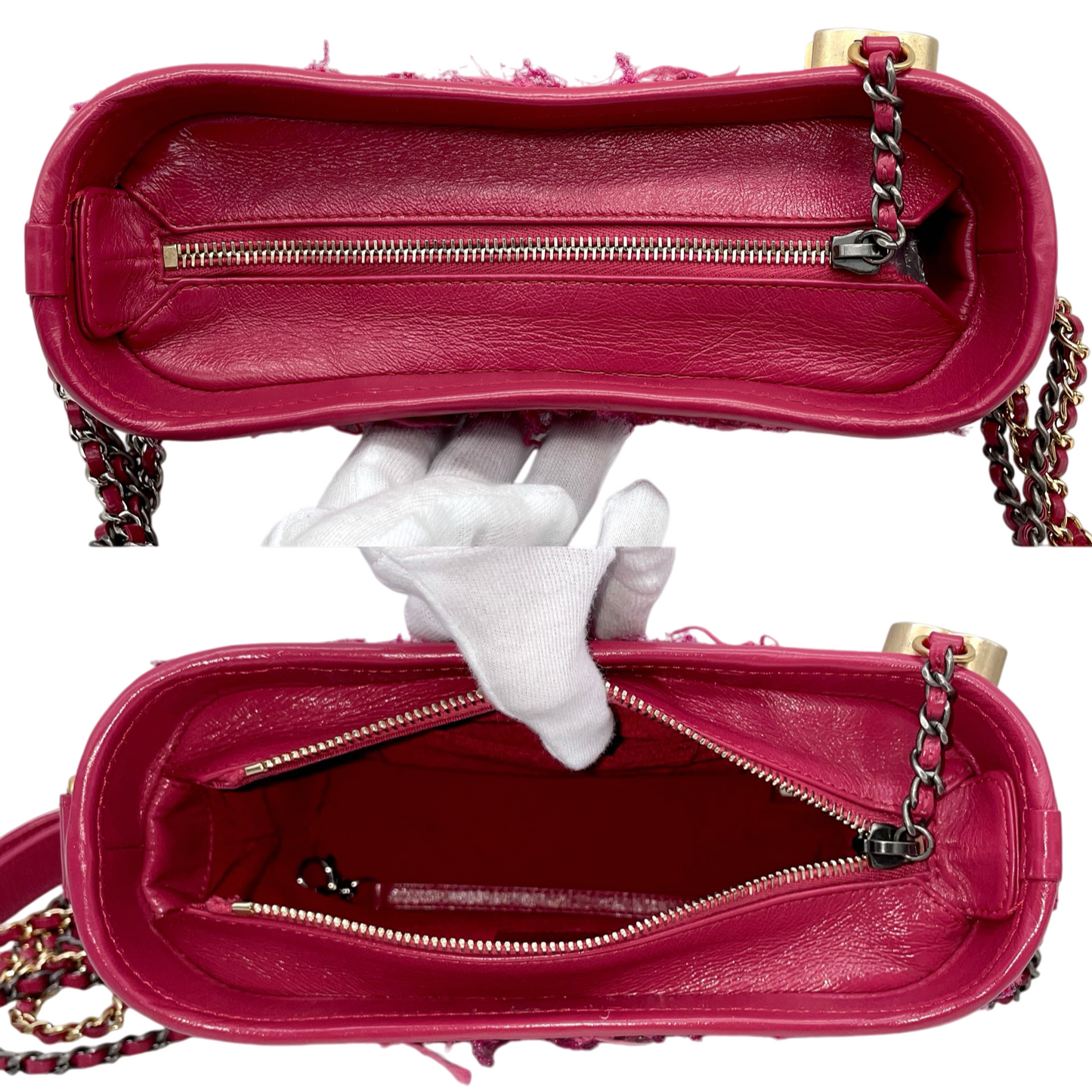 RARE☆☆☆CHANEL 2016 Gabrielle de Chanel Paris Cosmopolite 2016/17 Métiers d’art Show Tweed Mini Double Chain Shoulder Bag Red & Gold