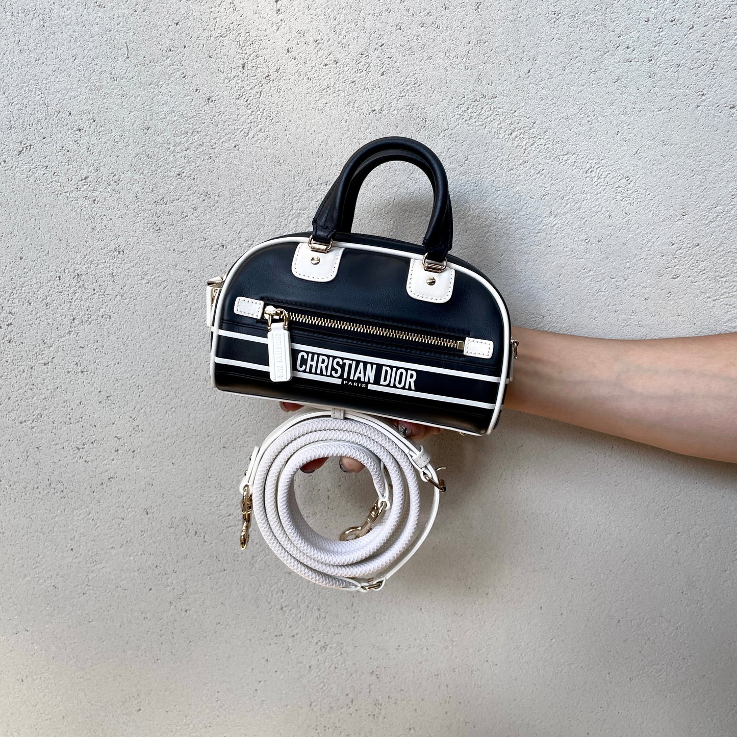 RARE☆☆☆☆CHRISTIAN DIOR 2020s Vibe Bowler Mini 2Way Bowling Bag Dark Navy &amp; White