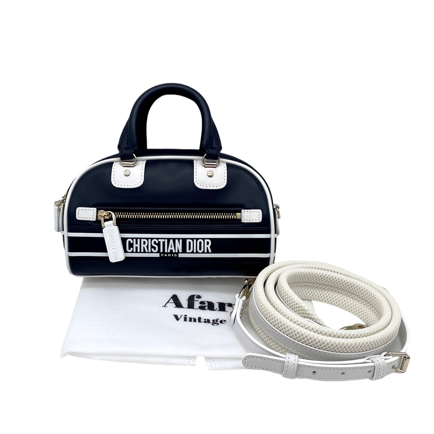 RARE☆☆☆☆CHRISTIAN DIOR 2020s Vibe Bowler Mini 2Way Bowling Bag Dark Navy &amp; White