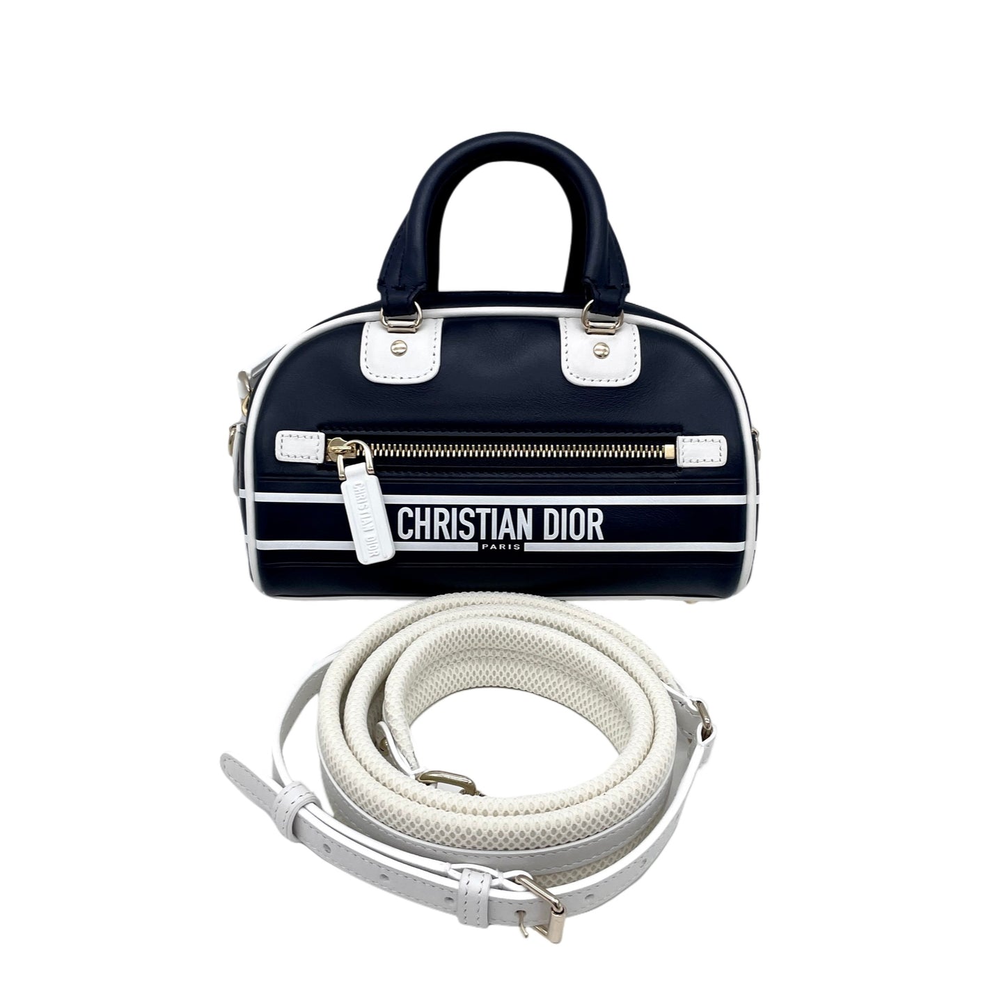 RARE☆☆☆☆CHRISTIAN DIOR 2020s Vibe Bowler Mini 2Way Bowling Bag Dark Navy &amp; White