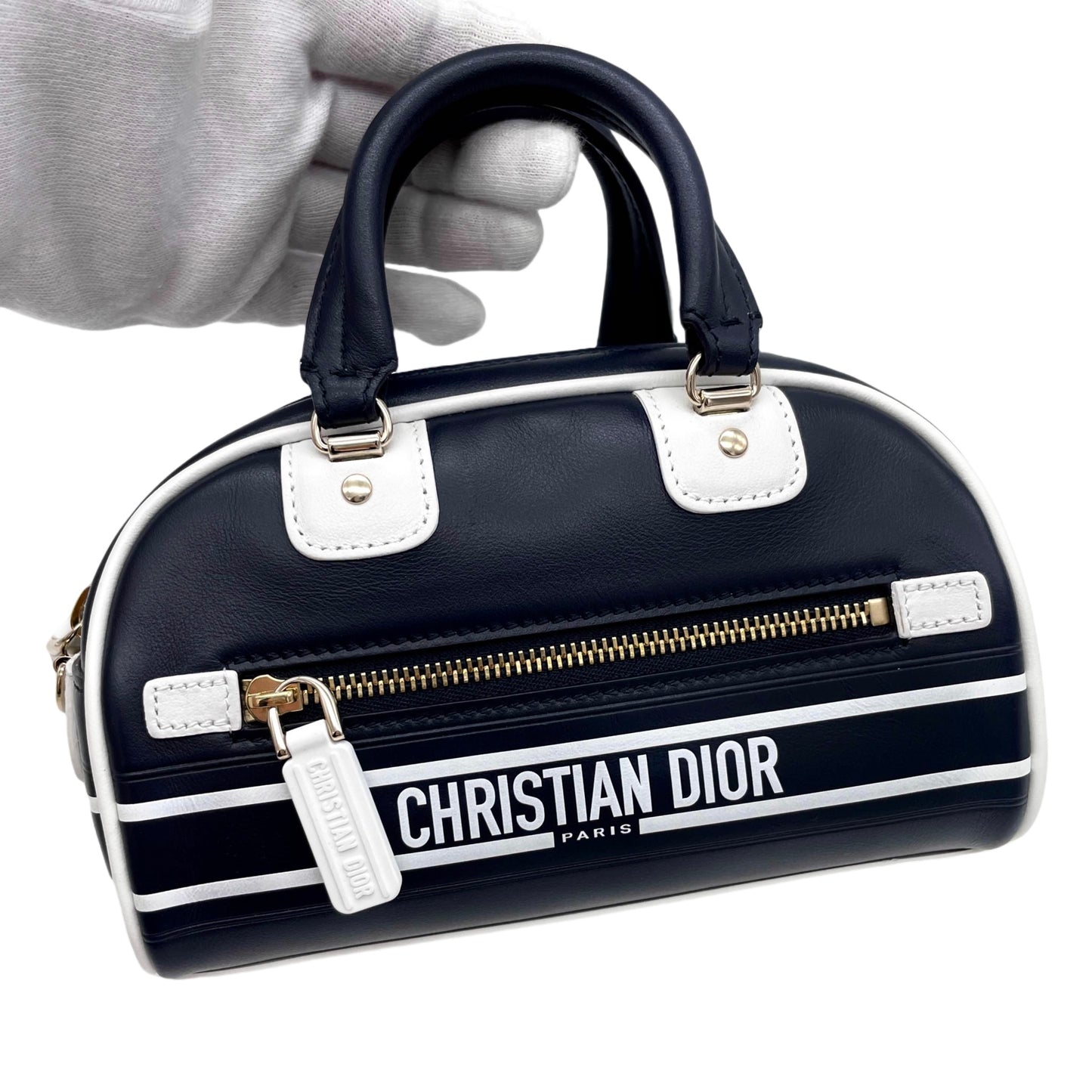 RARE☆☆☆☆CHRISTIAN DIOR 2020s Vibe Bowler Mini 2Way Bowling Bag Dark Navy &amp; White