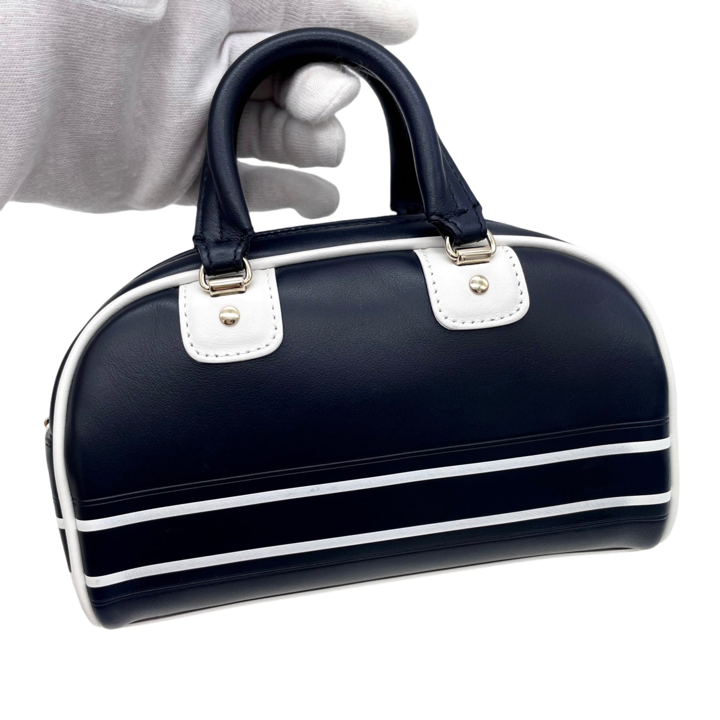 RARE☆☆☆☆CHRISTIAN DIOR 2020s Vibe Bowler Mini 2Way Bowling Bag Dark Navy &amp; White