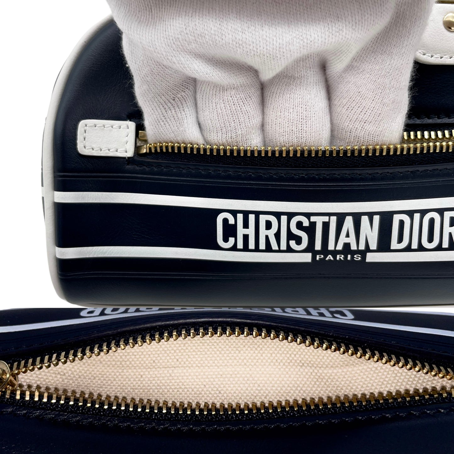 RARE☆☆☆☆CHRISTIAN DIOR 2020s Vibe Bowler Mini 2Way Bowling Bag Dark Navy &amp; White