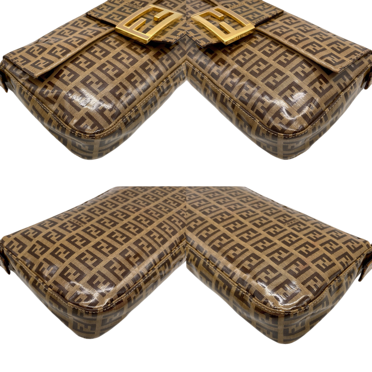RARE★★★FENDI Zucchino PVC Baguette Shoulder Bag Small Brown Gold