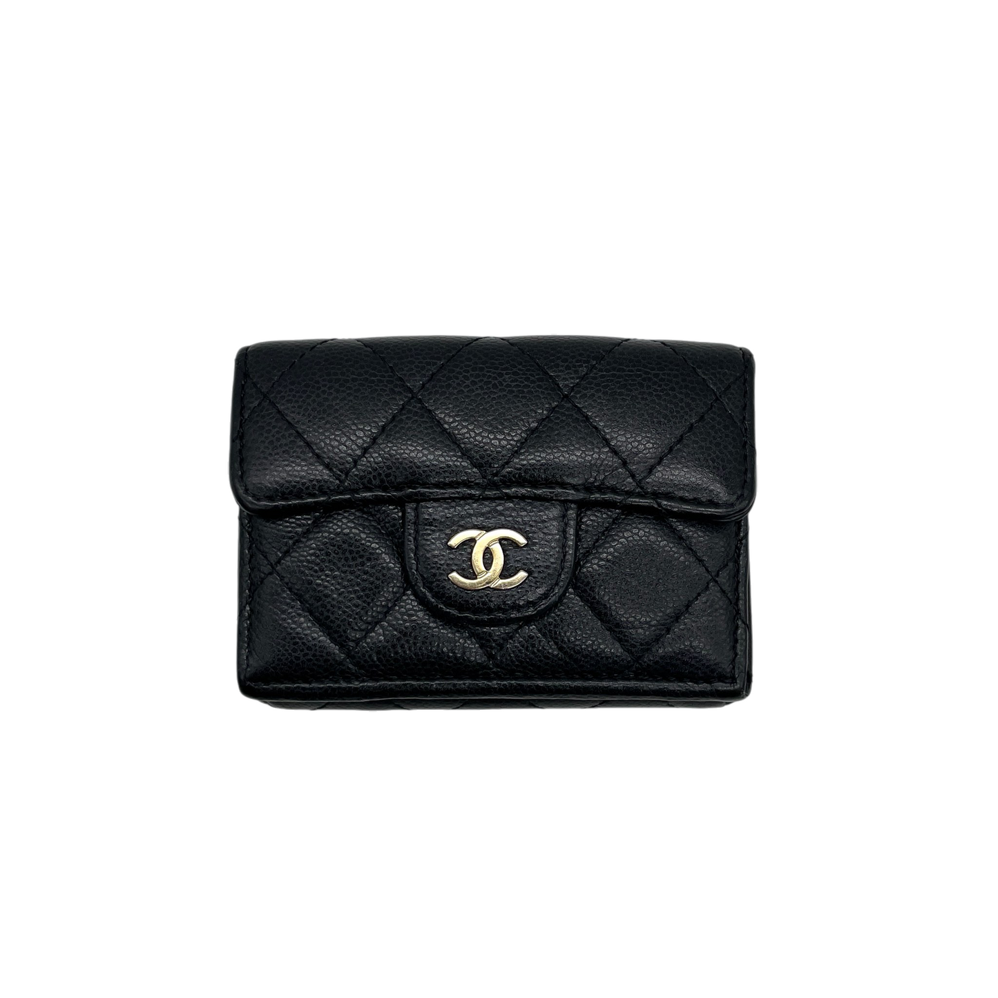 CHANEL 2021~ Matelassé Caviar Leather Classic Small Flap Wallet Black with Gold Hardware