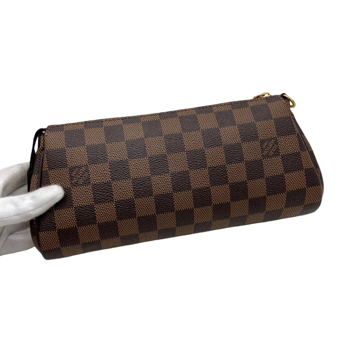 LOUIS VUITTON Damier Ebene Eva N55213 Chain Handle 2-Way Hand Bag Pouch Shoulder Bag Brown &amp; Gold