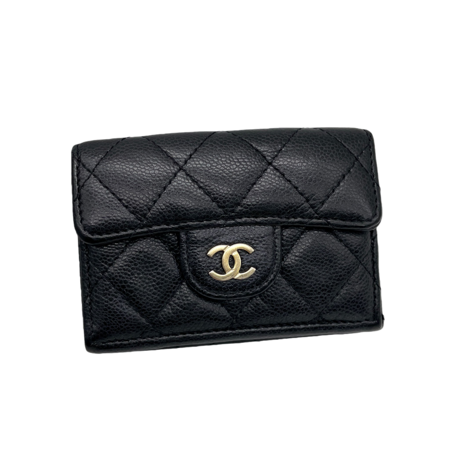 CHANEL 2021~ Matelassé Caviar Leather Classic Small Flap Wallet Black with Gold Hardware