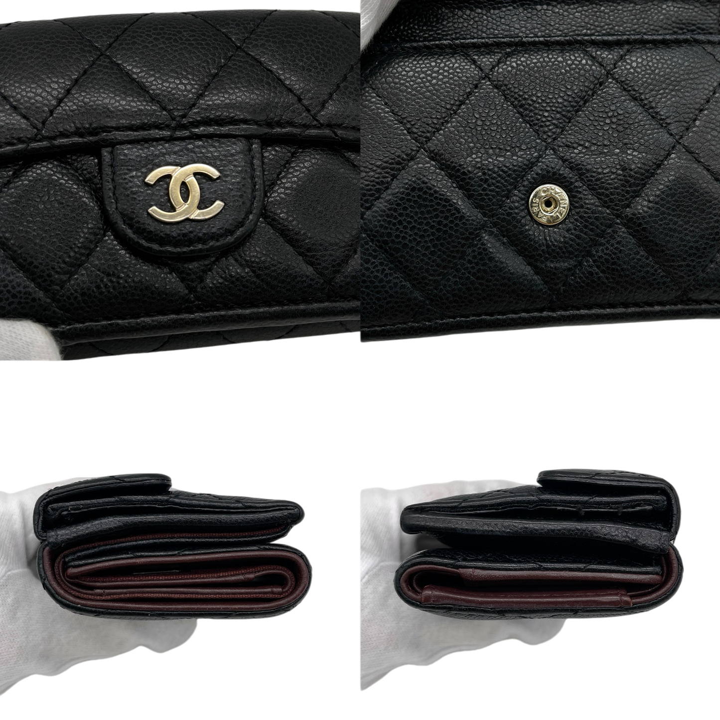 CHANEL 2021~ Matelassé Caviar Leather Classic Small Flap Wallet Black with Gold Hardware