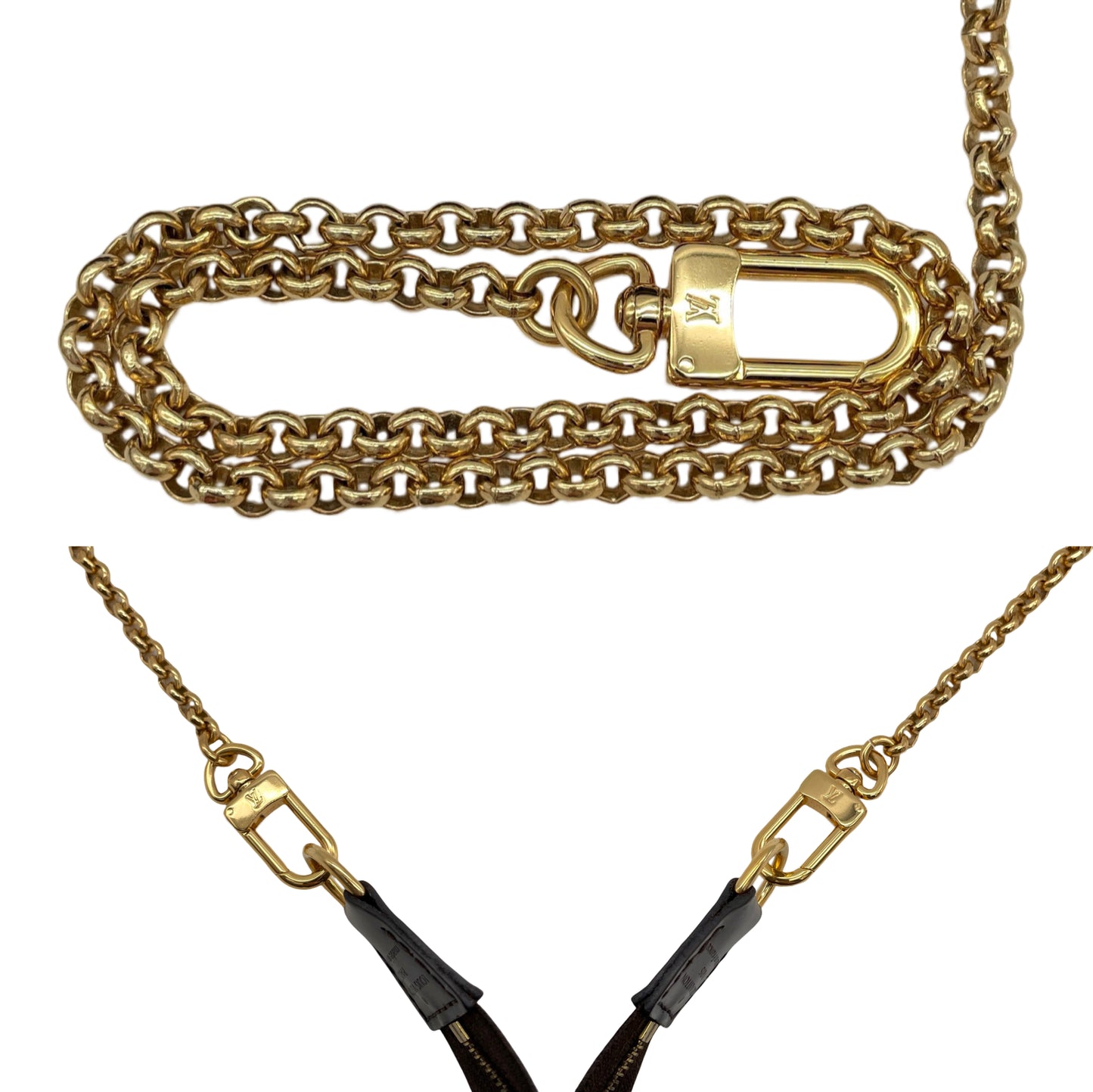 LOUIS VUITTON Damier Ebene Eva N55213 Chain Handle 2-Way Hand Bag Pouch Shoulder Bag Brown &amp; Gold