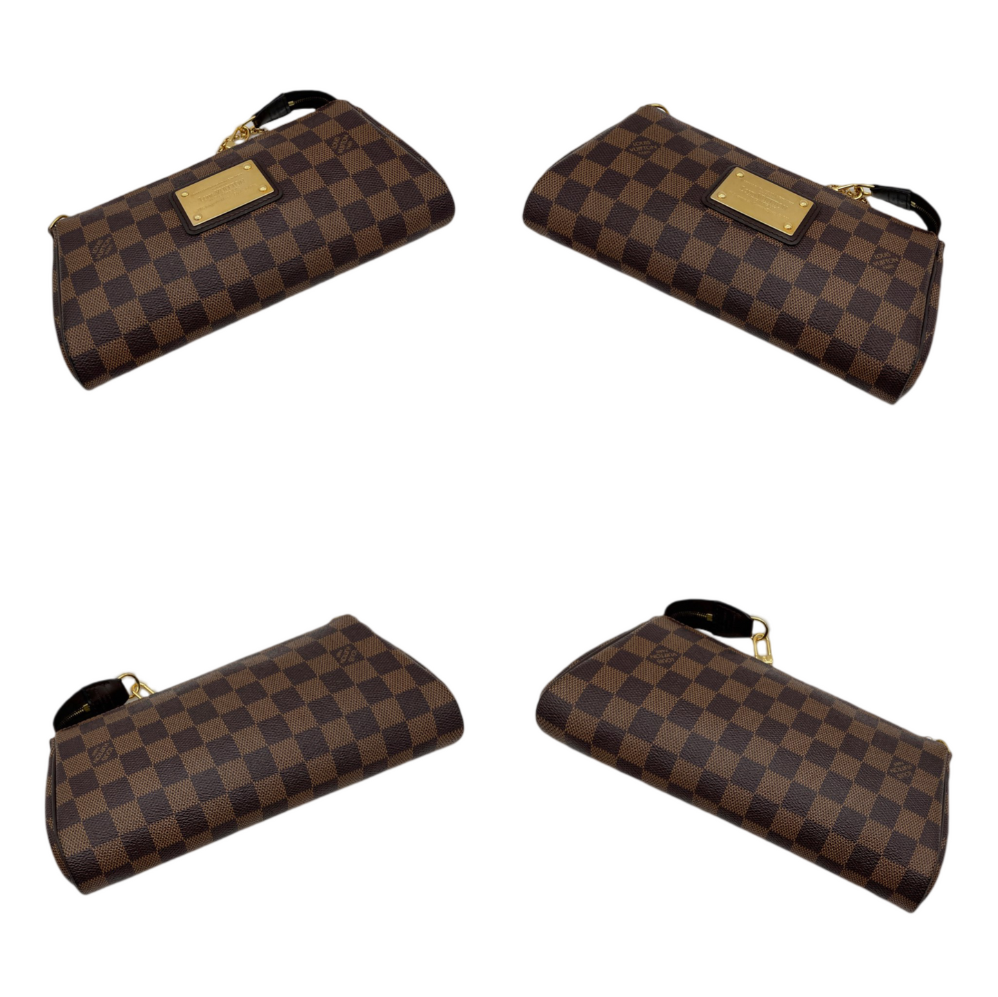 LOUIS VUITTON Damier Ebene Eva N55213 Chain Handle 2-Way Hand Bag Pouch Shoulder Bag Brown &amp; Gold
