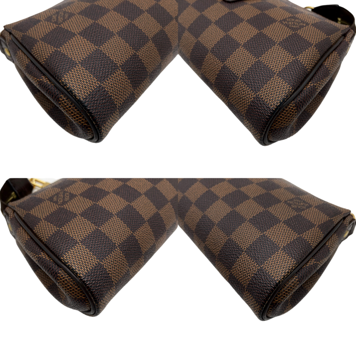LOUIS VUITTON Damier Ebene Eva N55213 Chain Handle 2-Way Hand Bag Pouch Shoulder Bag Brown &amp; Gold