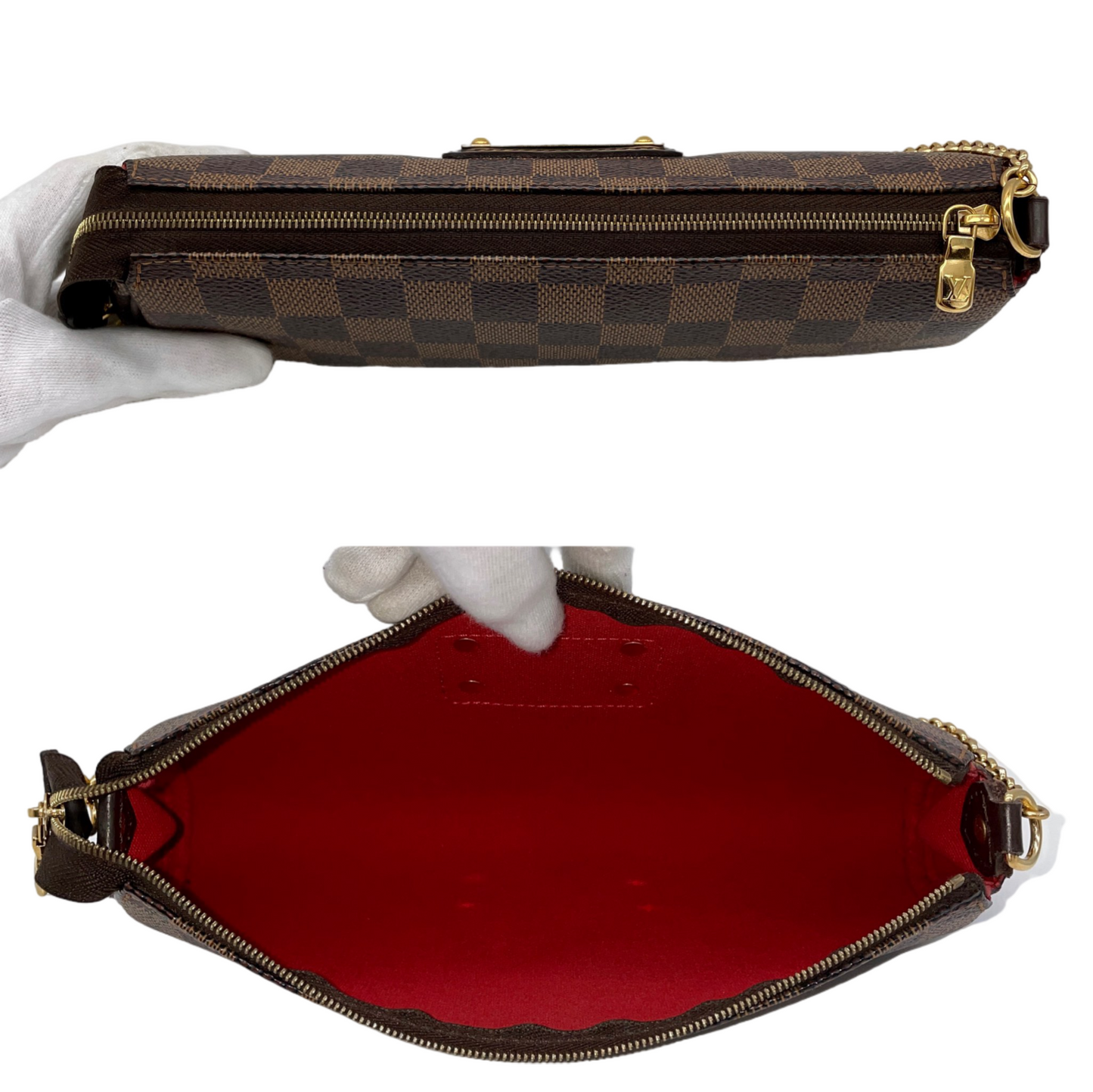 LOUIS VUITTON Damier Ebene Eva N55213 Chain Handle 2-Way Hand Bag Pouch Shoulder Bag Brown &amp; Gold