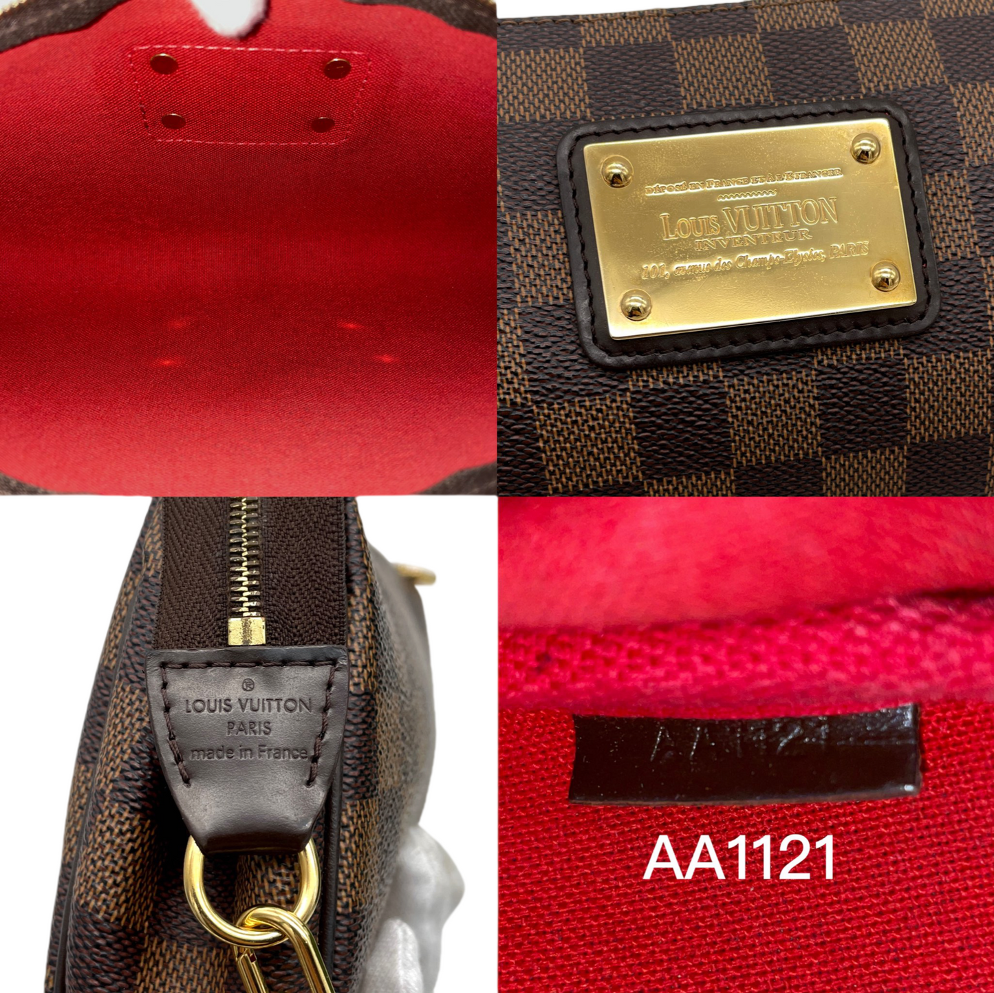 LOUIS VUITTON Damier Ebene Eva N55213 Chain Handle 2-Way Hand Bag Pouch Shoulder Bag Brown &amp; Gold