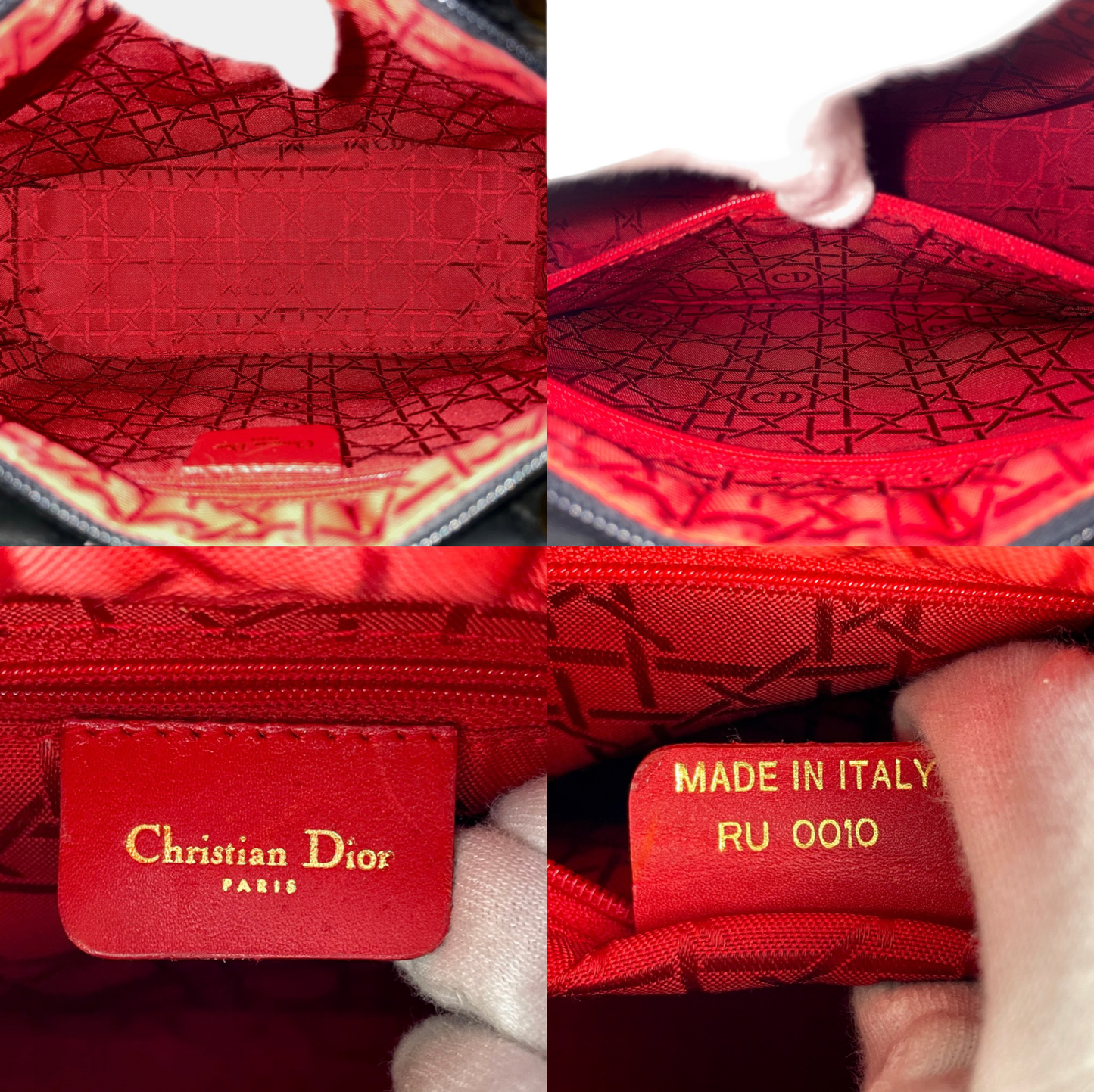 CHRISTIAN DIOR Lady Dior Cannage Nylon Tote Hand Bag MM Black &amp; Gold