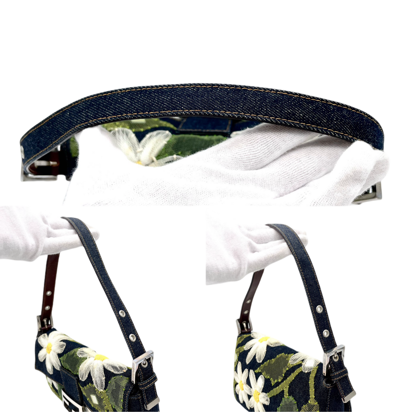 RARE☆☆☆FENDI Denim Mesh Flower Mamma Bucket PM Shoulder Bag