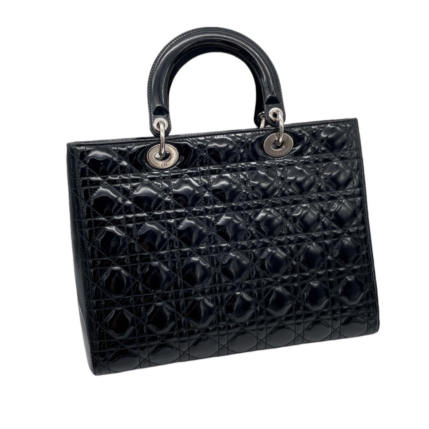 CHRISTIAN DIOR Lady-Dior Cannage 2-Way Tote Hand Bag GM Black &amp; Silver