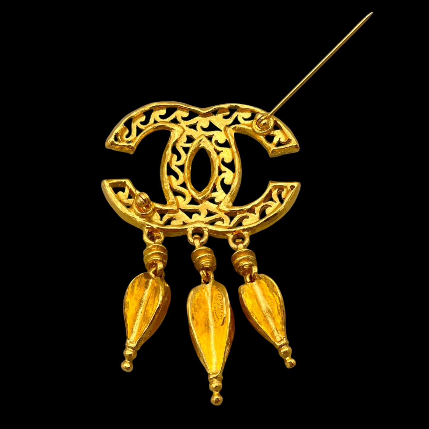 RARE☆☆☆CHANEL 1995 CC LOGO Arrows Pendant Brooch 95A Gold