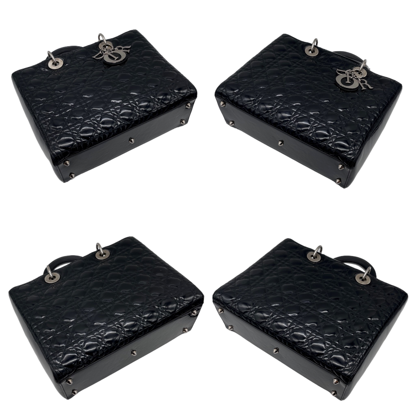 CHRISTIAN DIOR Lady-Dior Cannage 2-Way Tote Hand Bag GM Black &amp; Silver