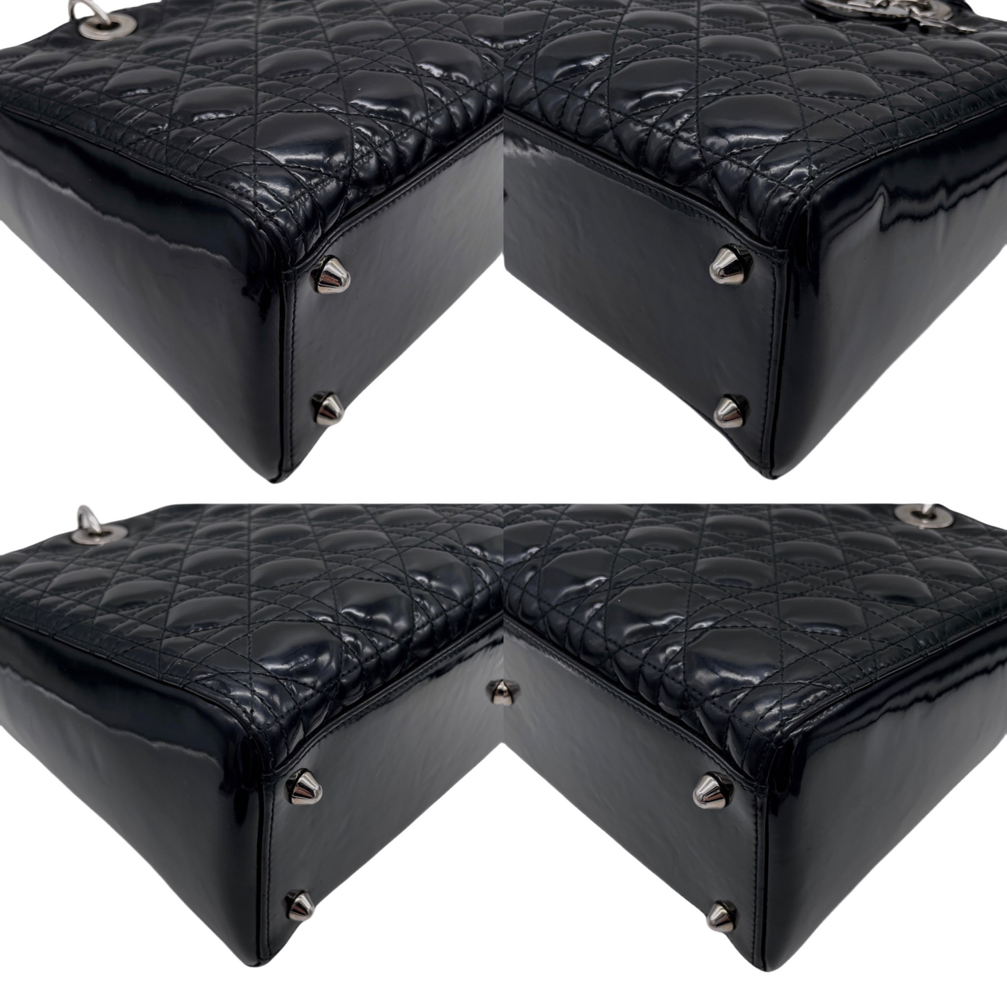 CHRISTIAN DIOR Lady-Dior Cannage 2-Way Tote Hand Bag GM Black &amp; Silver