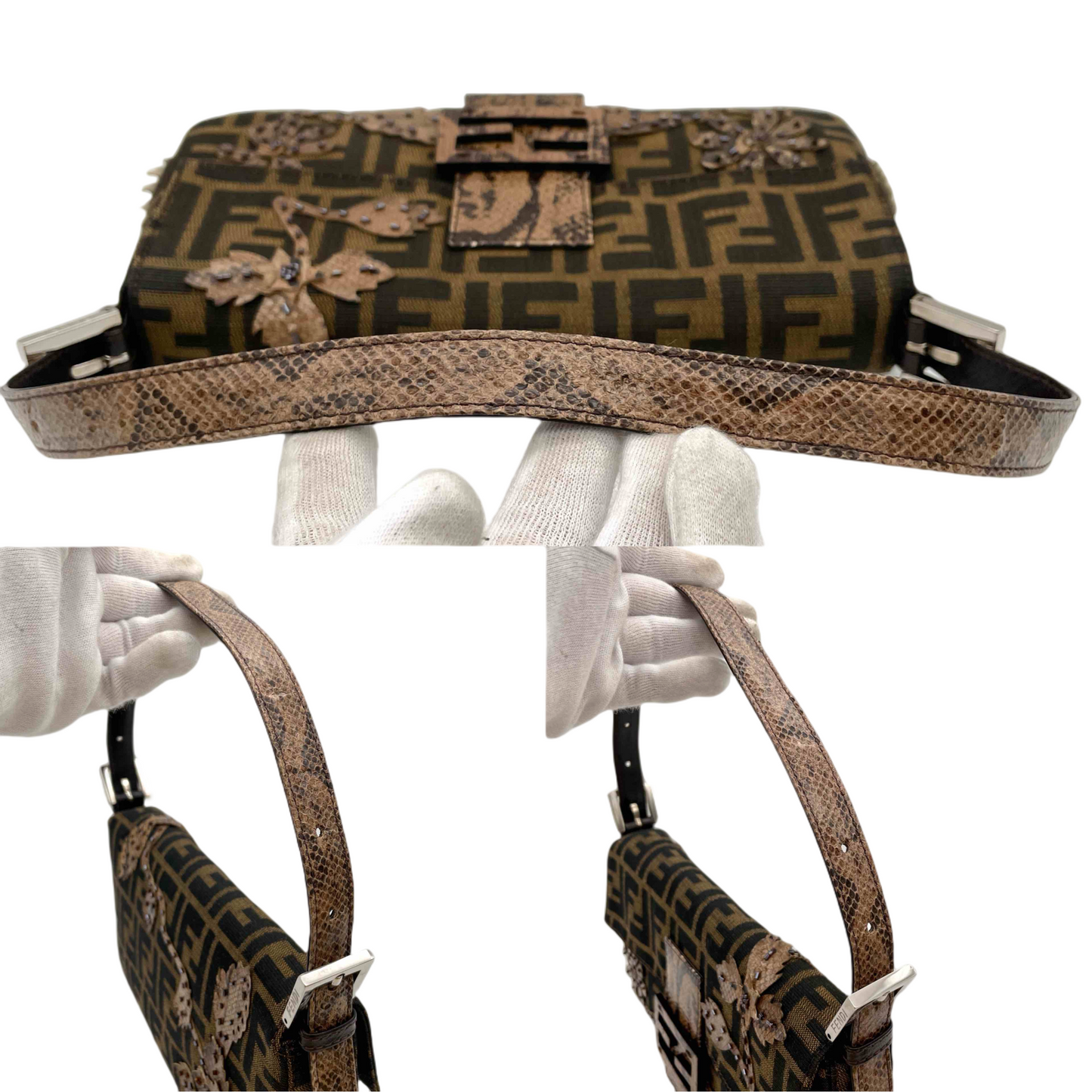 RARE☆☆☆☆☆☆FENDI ZUCCA Lizard Skin x Beads Embroidery Mamma Bucket PM