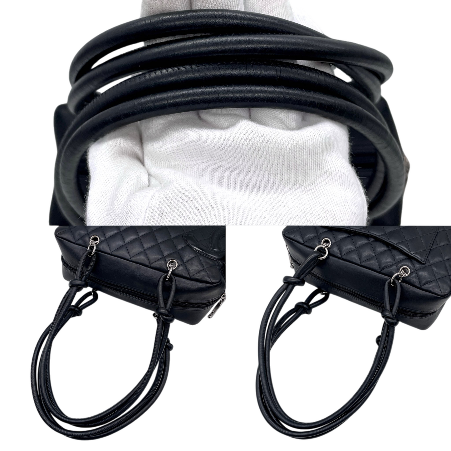 RARE★★★CHANEL 2005 Cambon Line Quilted Calfskin & Patent Leather CC Logo Bowling Shoulder Bag Black/Silver
