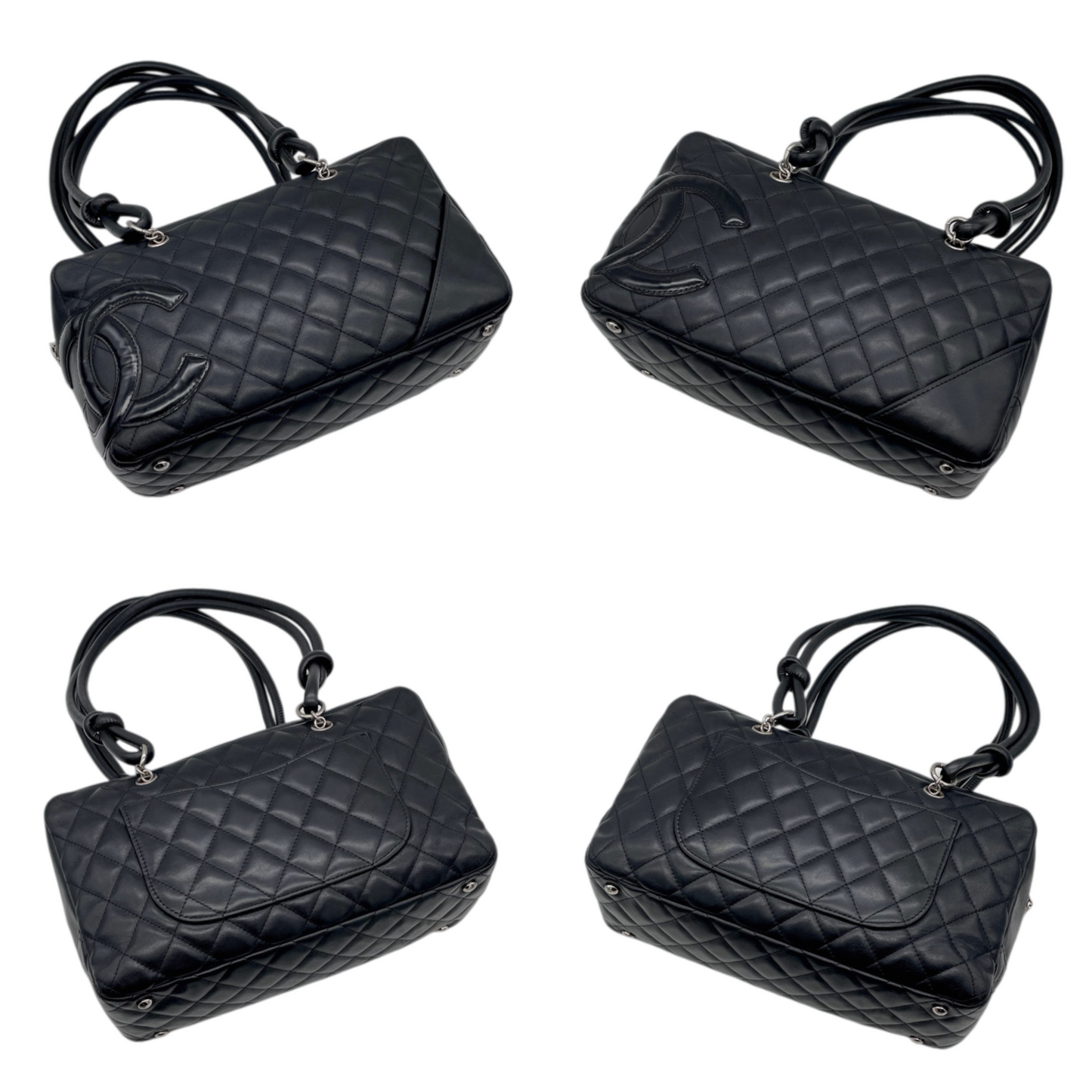 RARE★★★CHANEL 2005 Cambon Line Quilted Calfskin & Patent Leather CC Logo Bowling Shoulder Bag Black/Silver