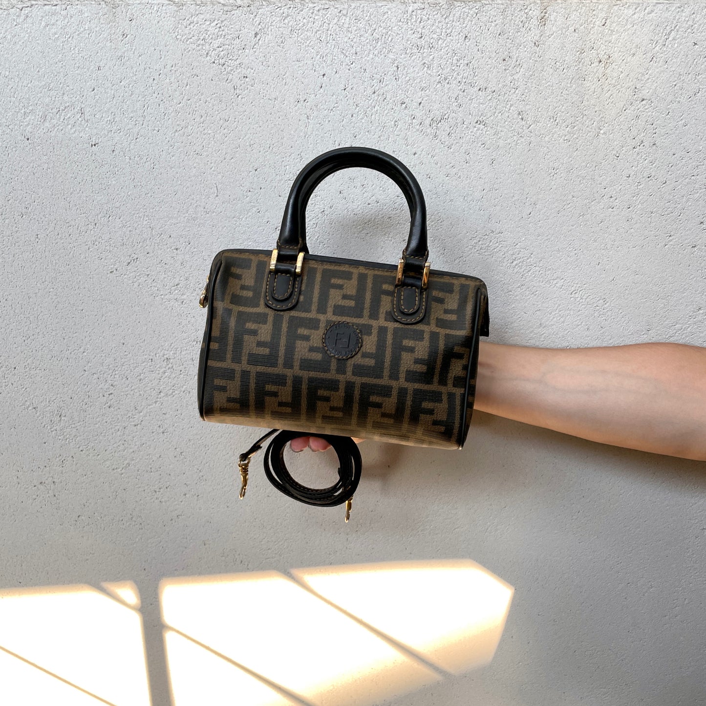 RARE☆☆☆FENDI Zucca PVC Mini Boston Handbag Khaki &amp; Black