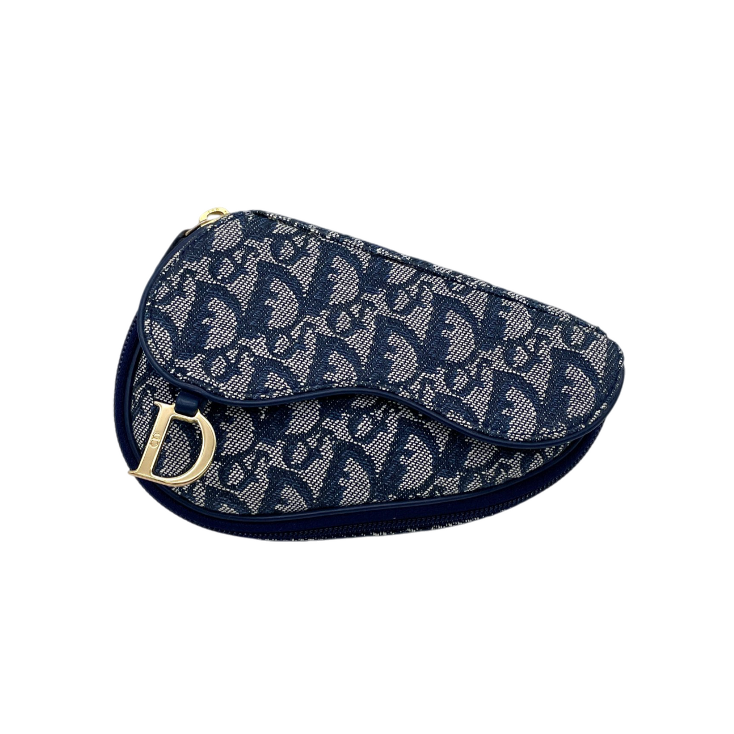 CHRISTIAN DIOR 2000 Trotter Canvas & Leather Saddle Clutch Pouch Navy/Gold